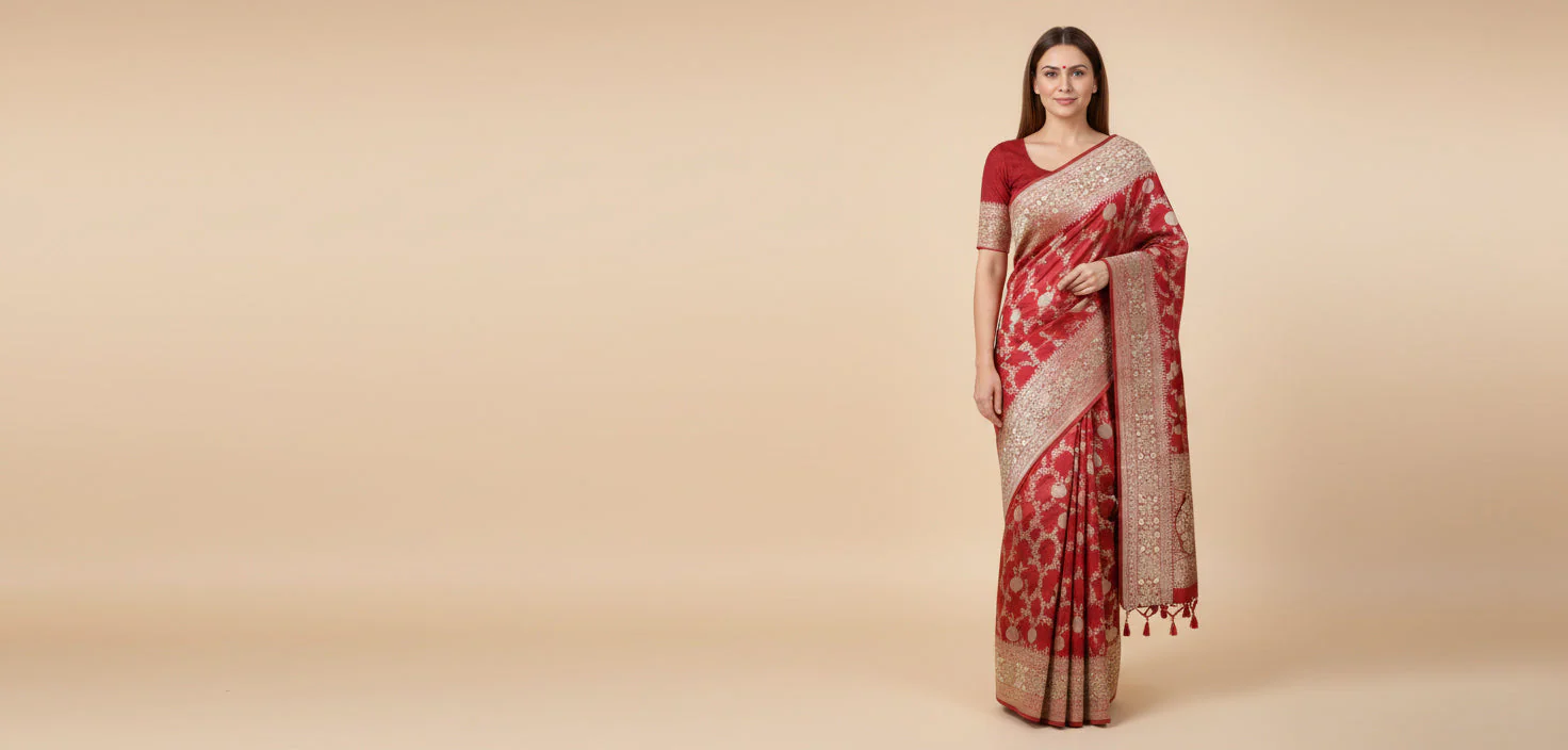 Red Energetic Embroidered Saree