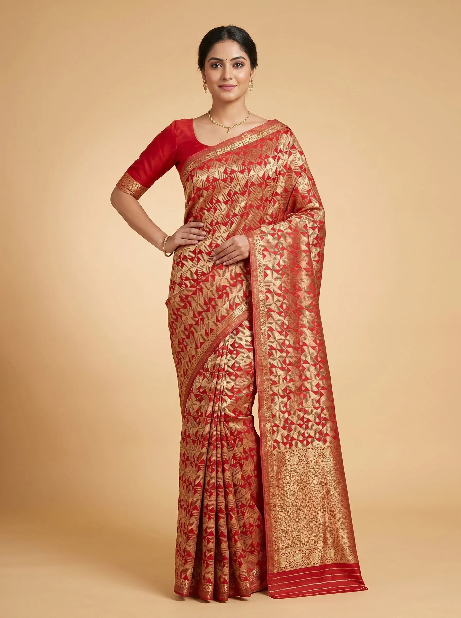 Red Exact Pattern Handloom Saree