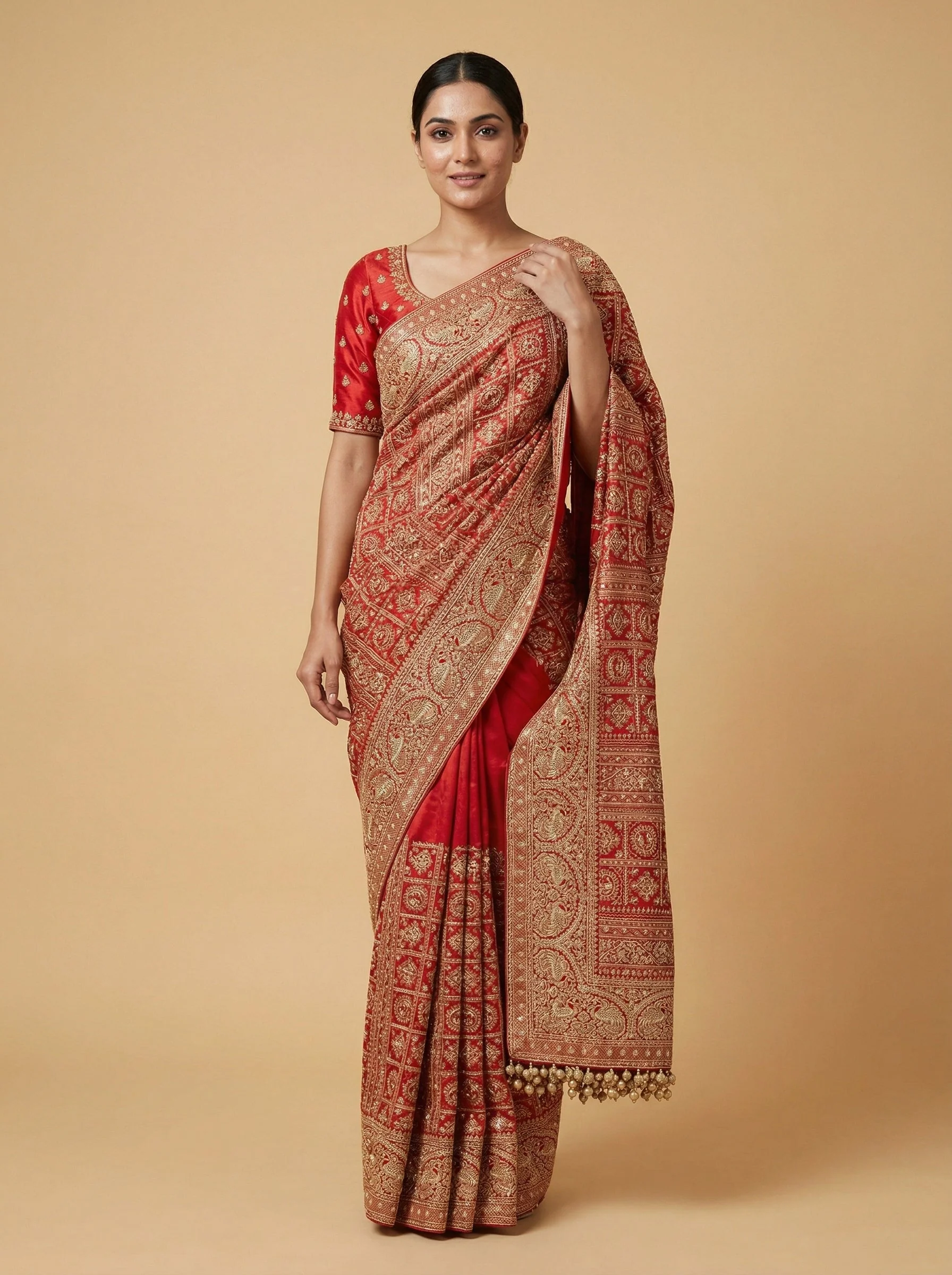 Red Familiar Embroidered Saree