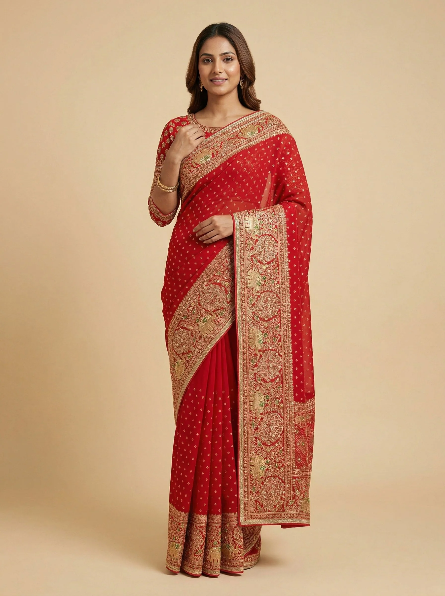 Red Fearless Embroidered Saree