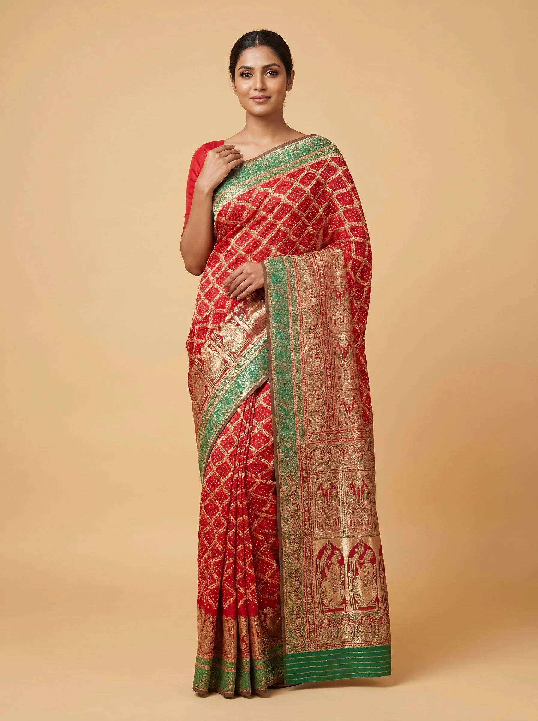 Red Festive Bandhani Saree