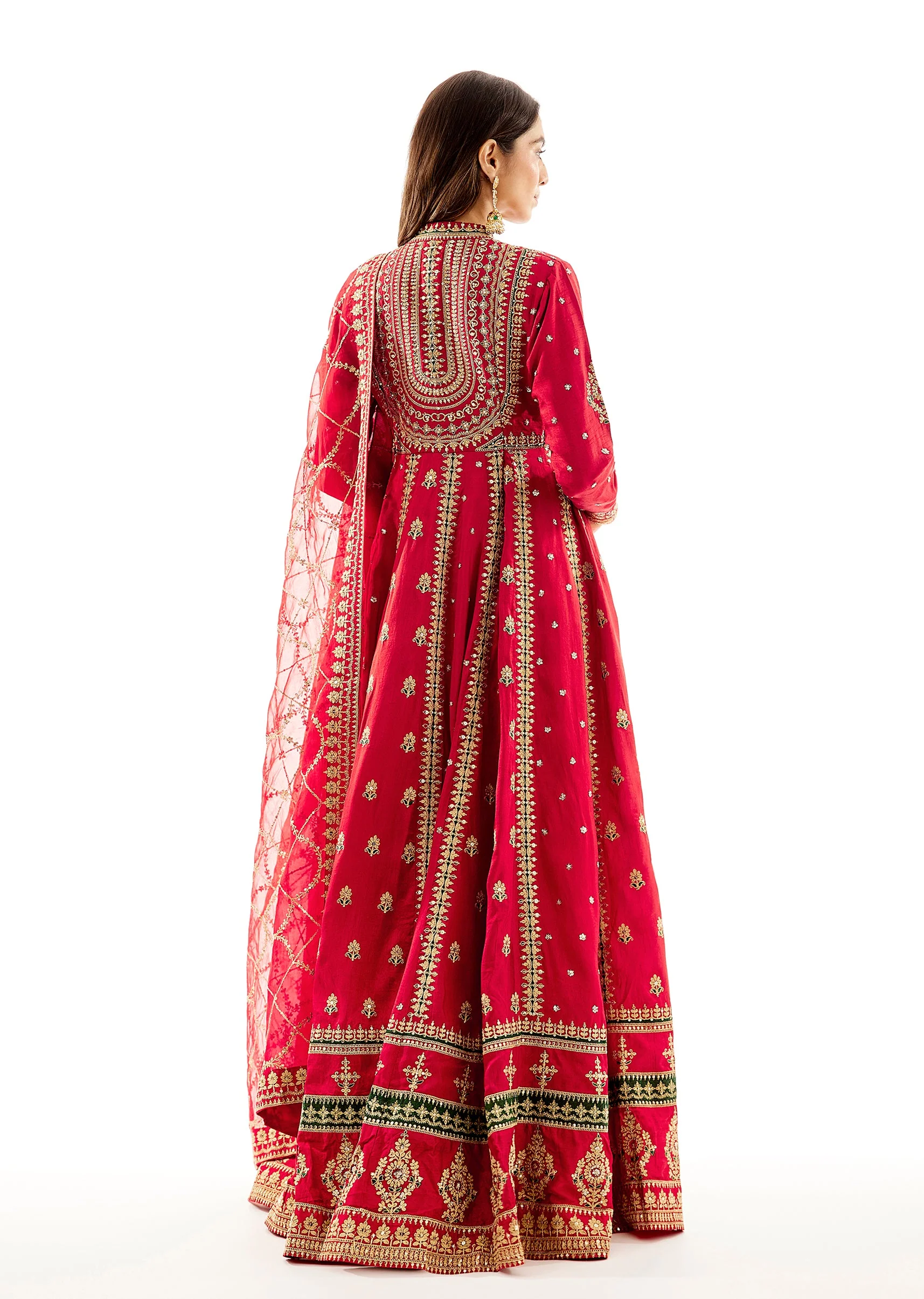 Red Floor Length Anarkali With Zari Embroidery - Image 4