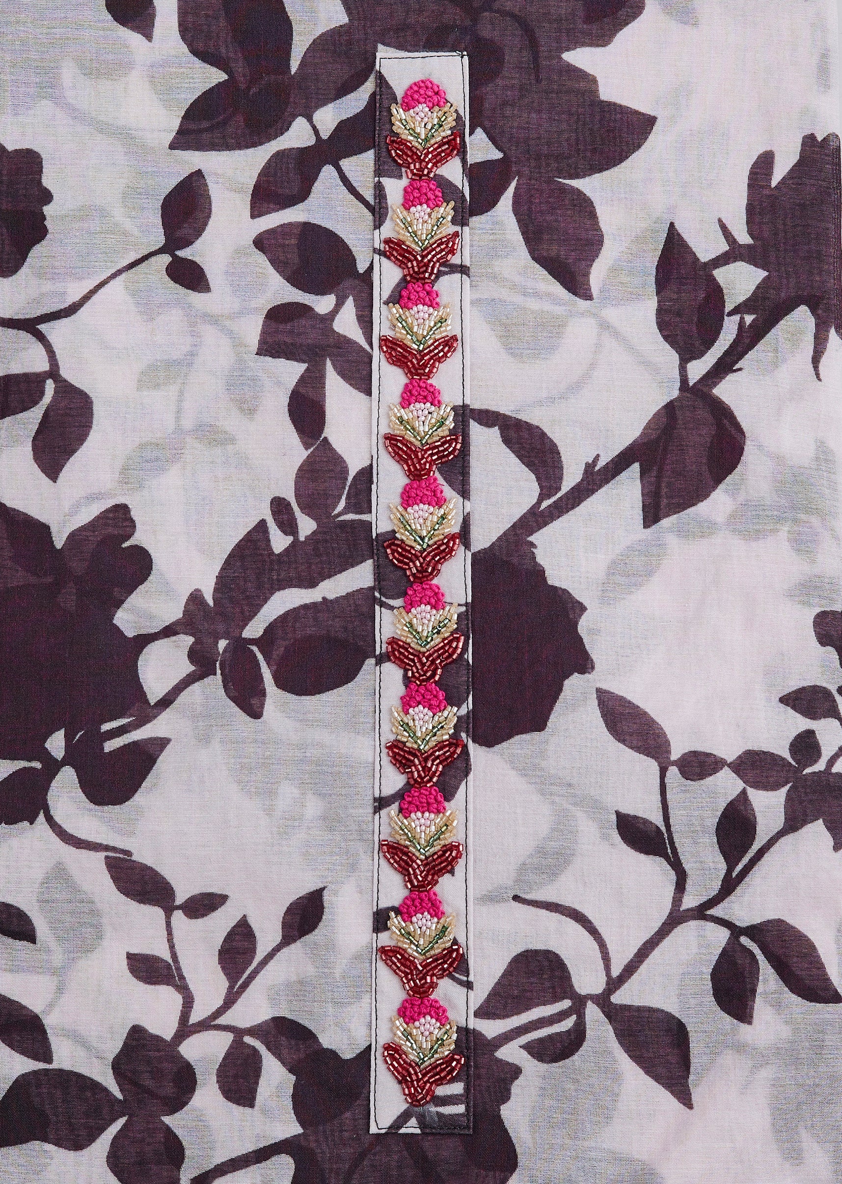 Red Floral Printed Cotton Unstitched Suit Set With Dupatta - Image 2