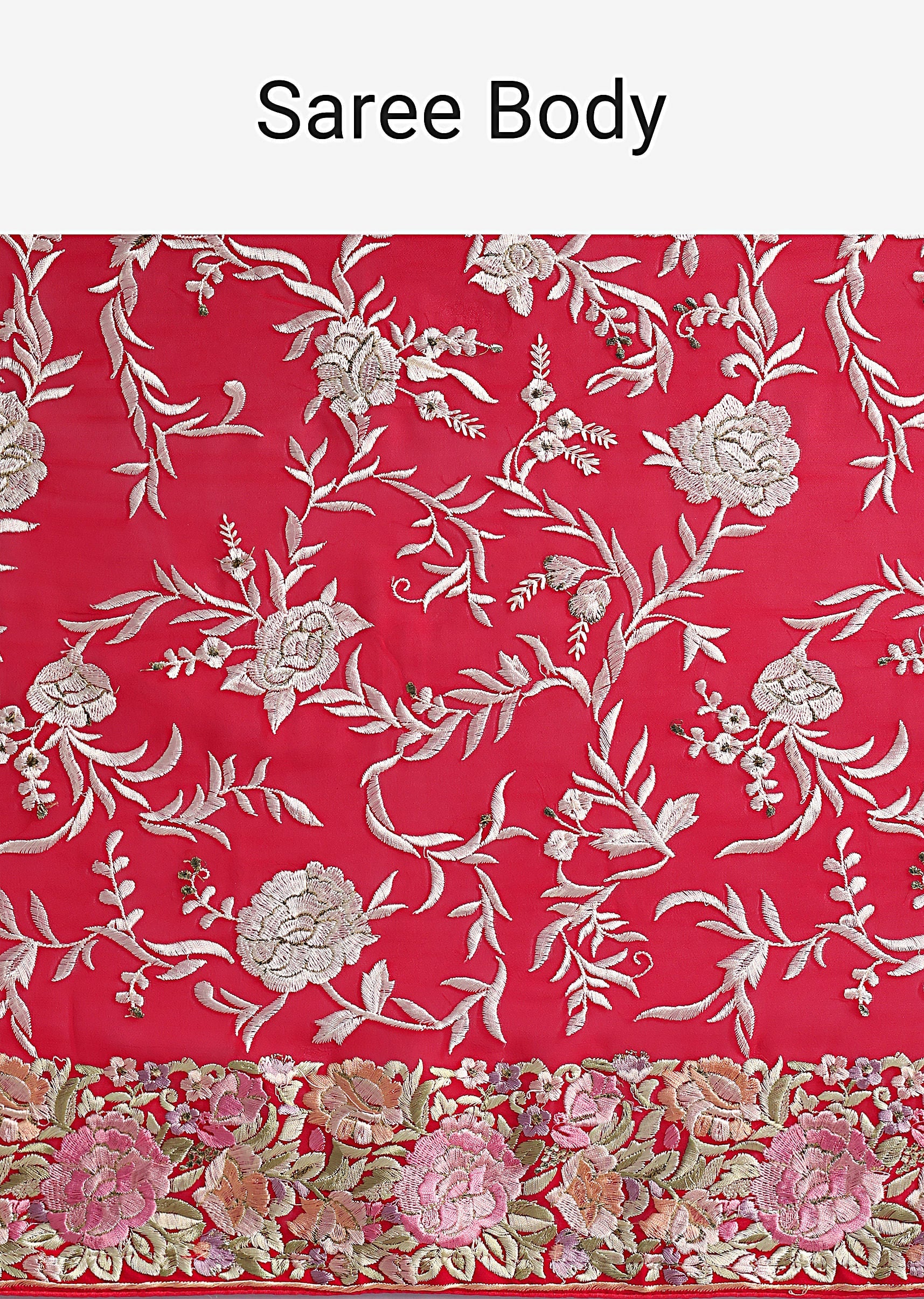Red Georgette Saree with Parsi Gara Work - Image 9