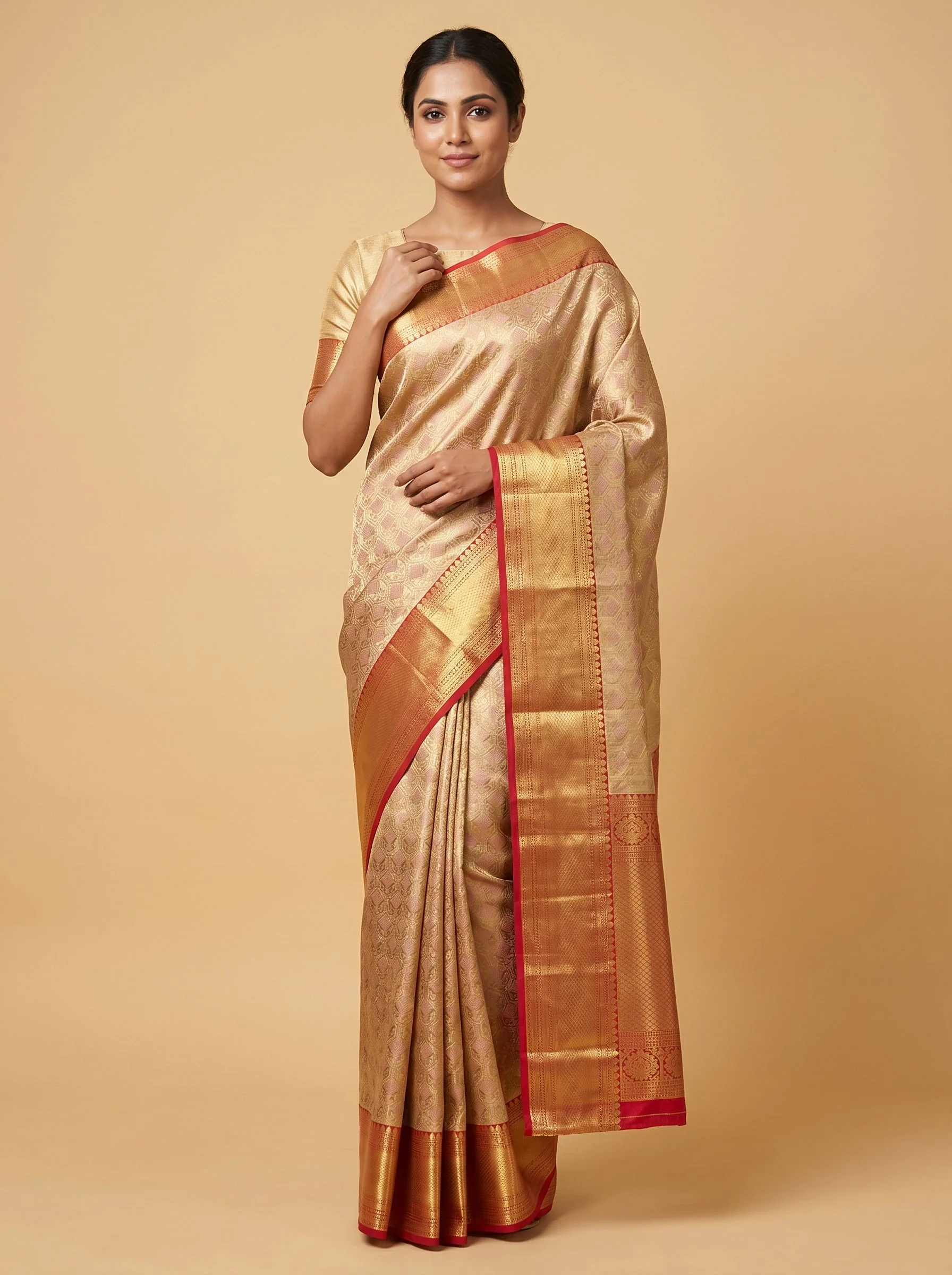 Red Gold Rich Fusion Handloom Saree