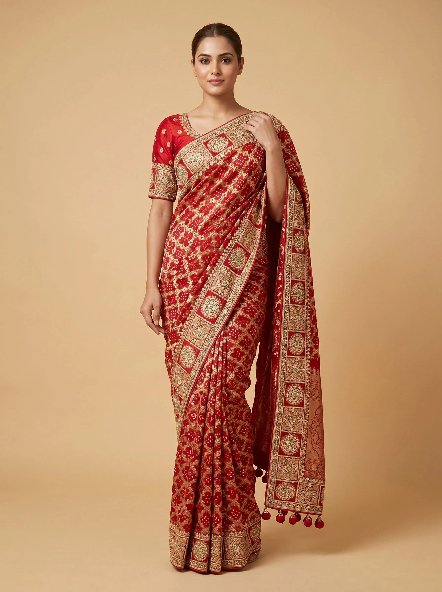 Red Green Regal Duo Embroidered Saree