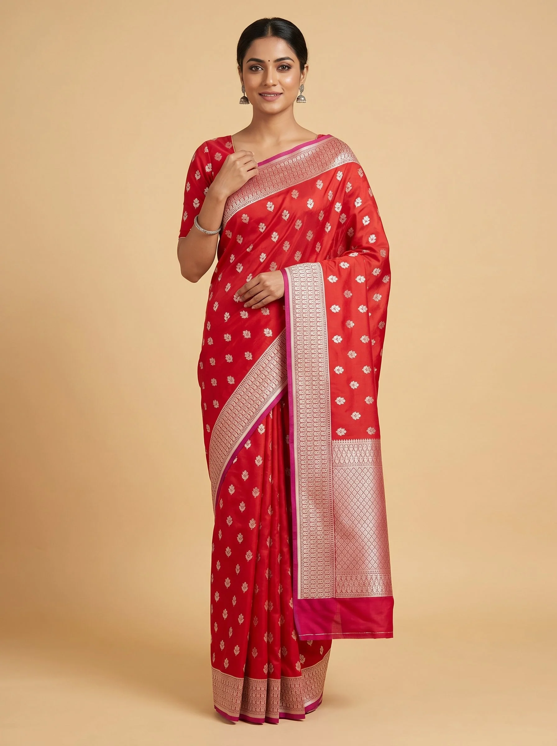 Red handloom saree with classic motifs