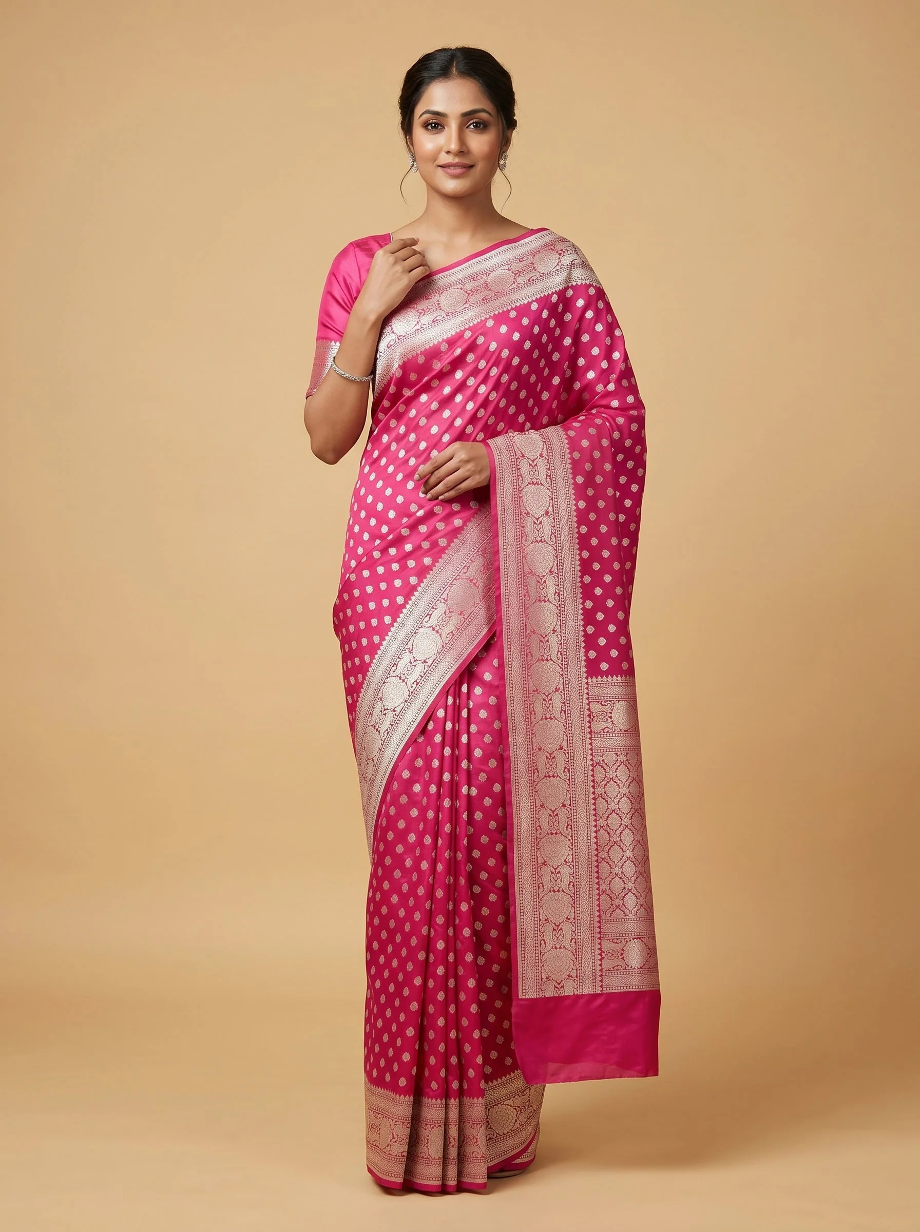 Red handloom saree with zari motifs