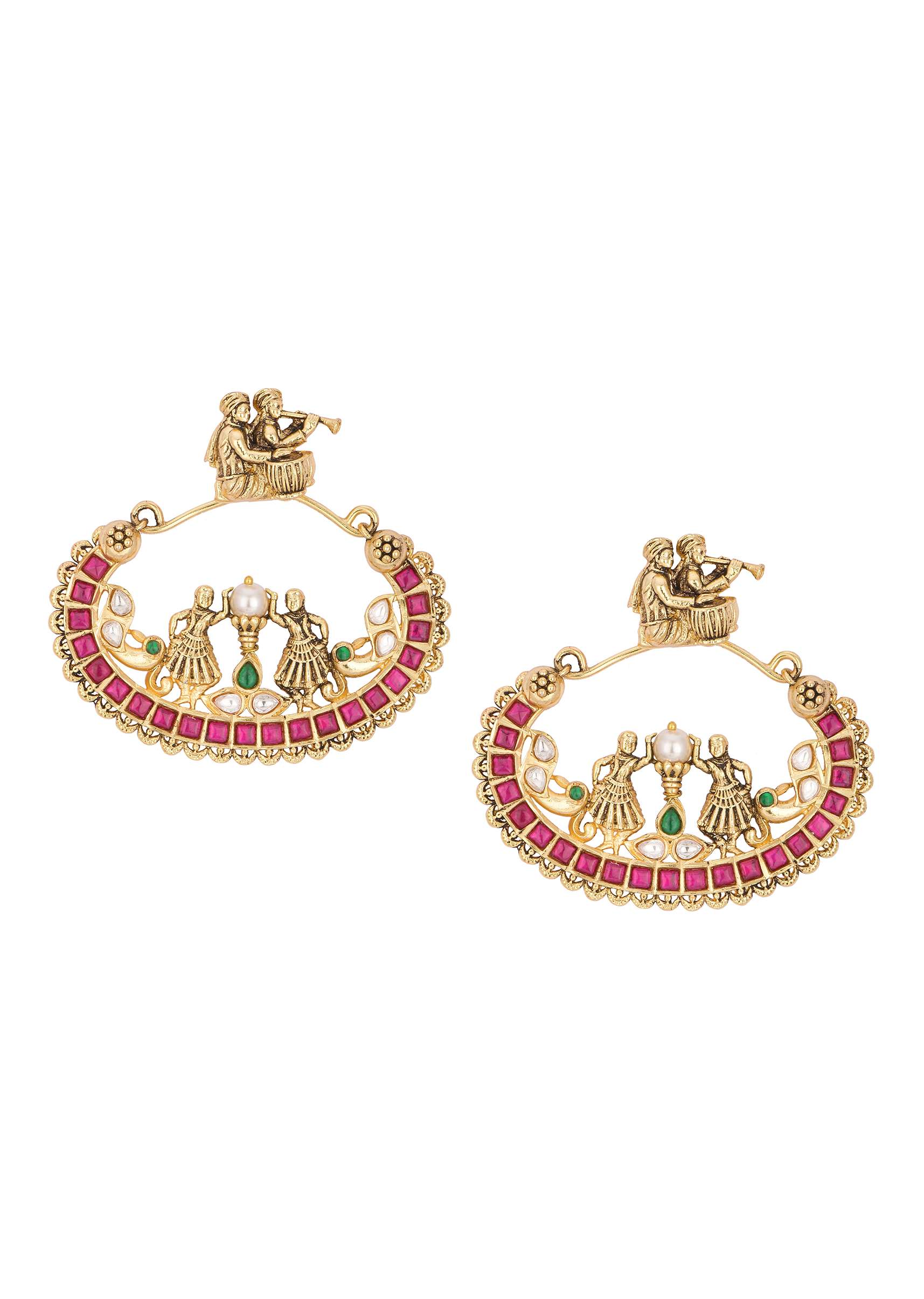 Red Kundan Oval Danglers