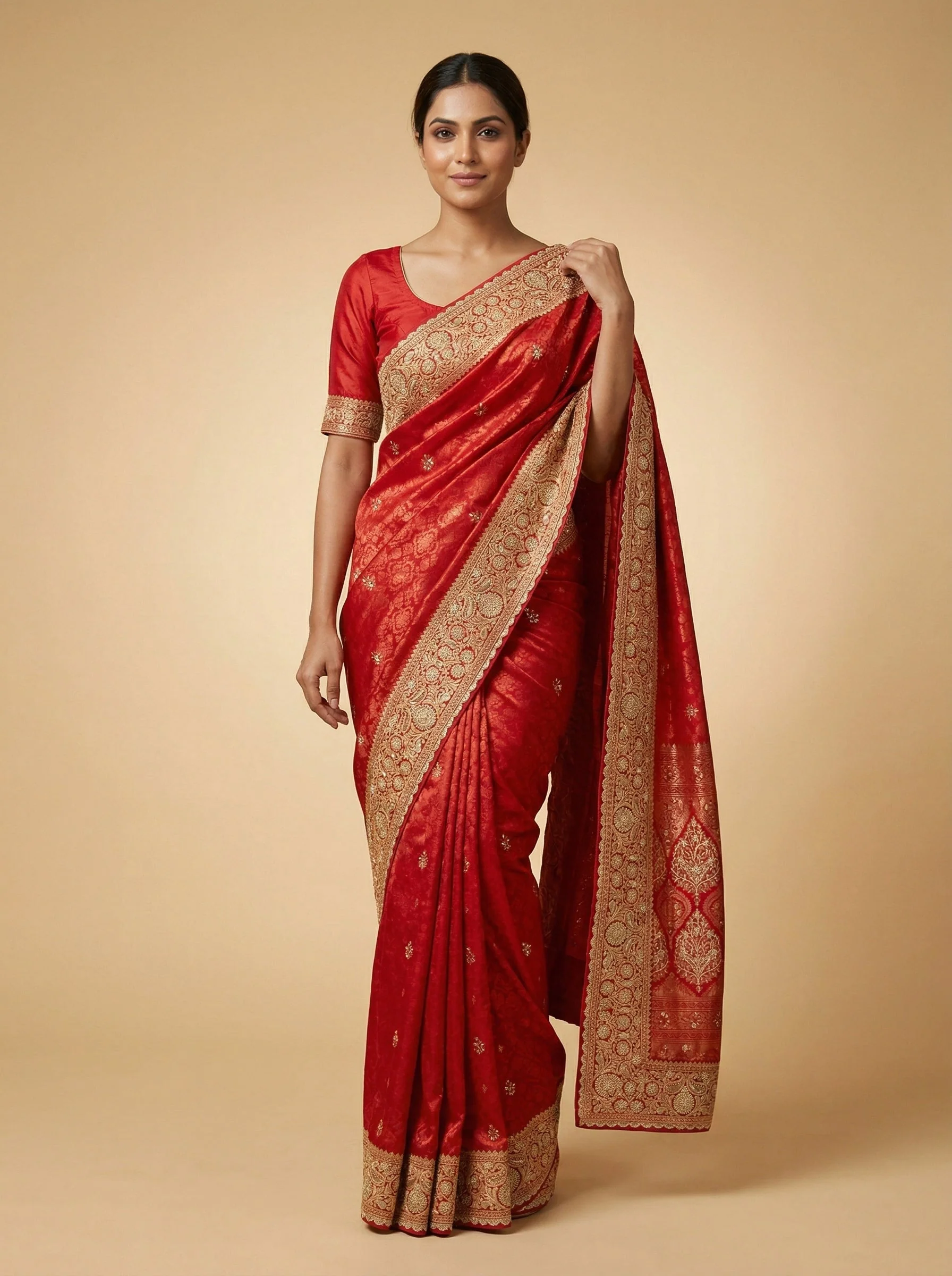 Red Lavishly Embroidered Saree