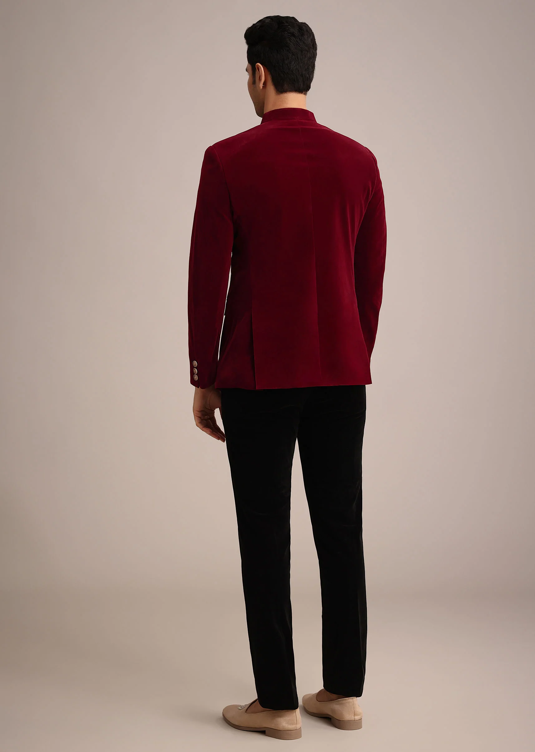 Red Micro Velvet Jodhpuri Set With Pocket Square - Image 5