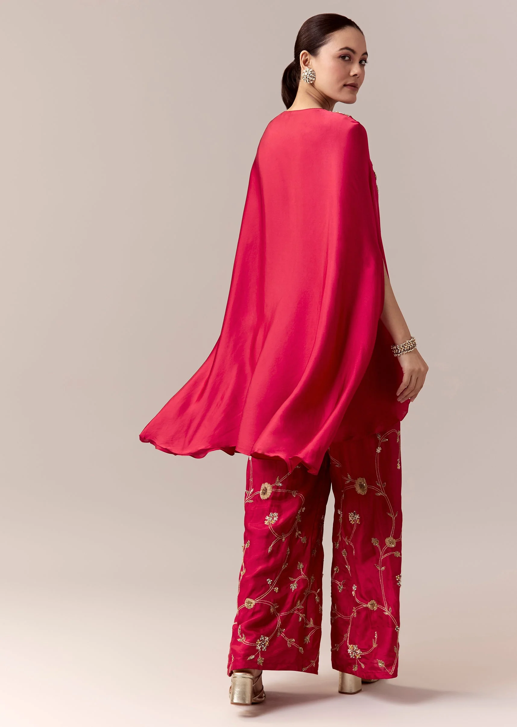 Red Palazzo Suit With Thread Zardosi And Moti Work - Image 5