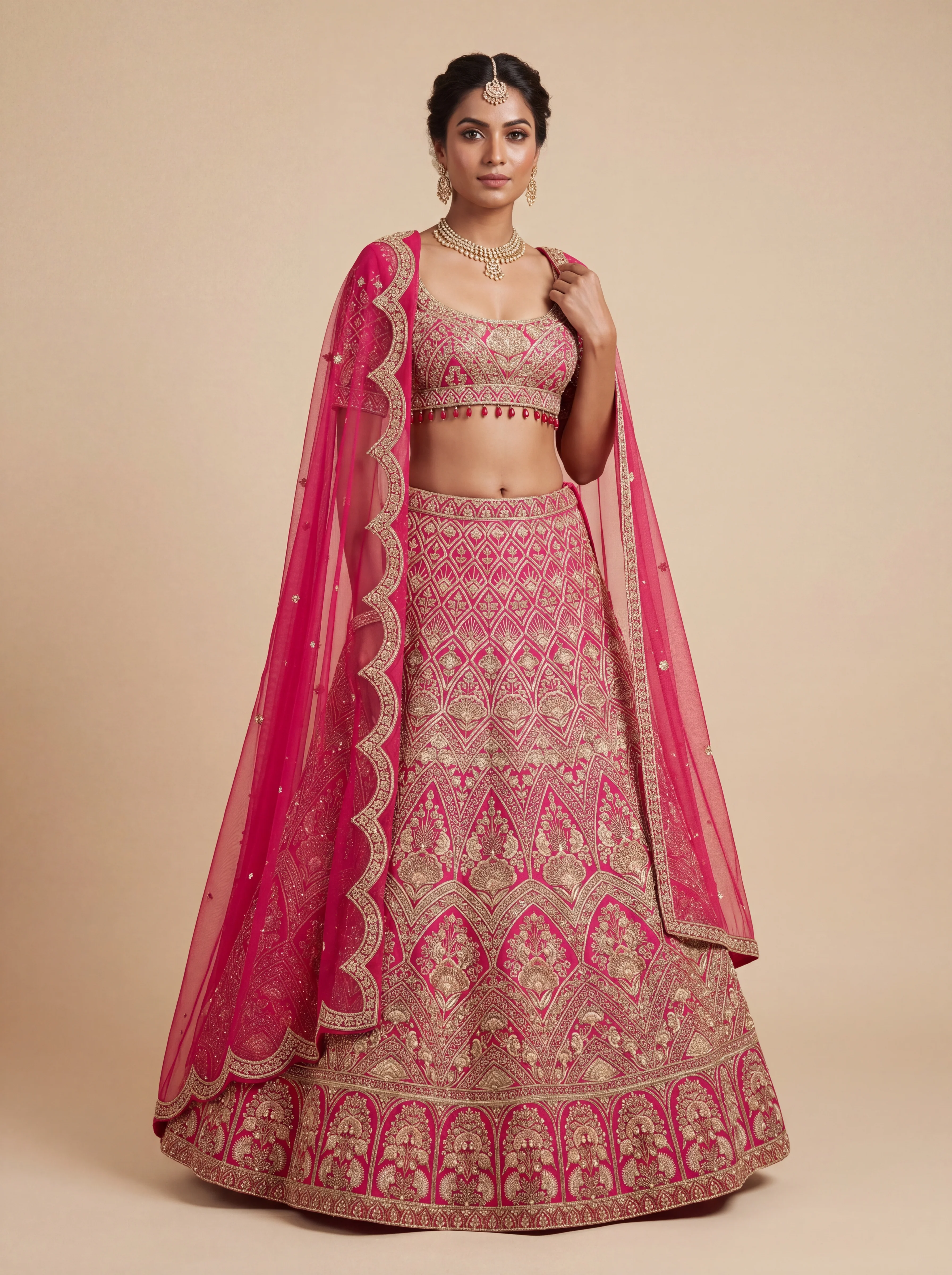Red Pheras Bridal Lehenga With Pink Dupatta Heavy Embroidery