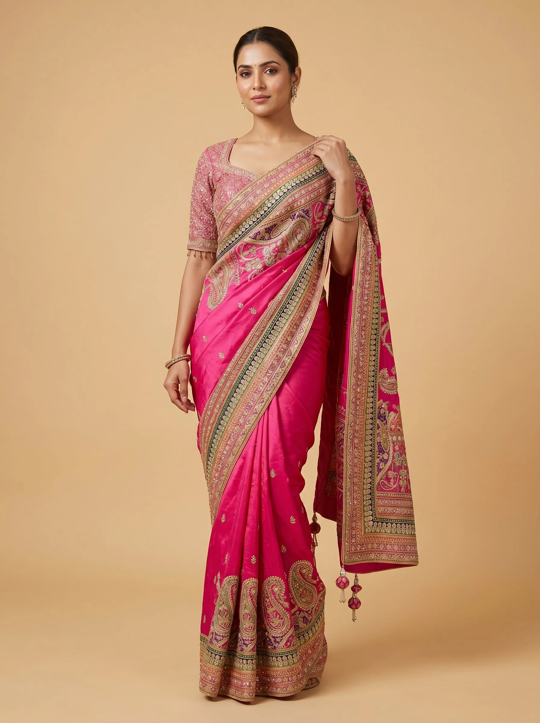 Red Pink Glow Embroidered Saree