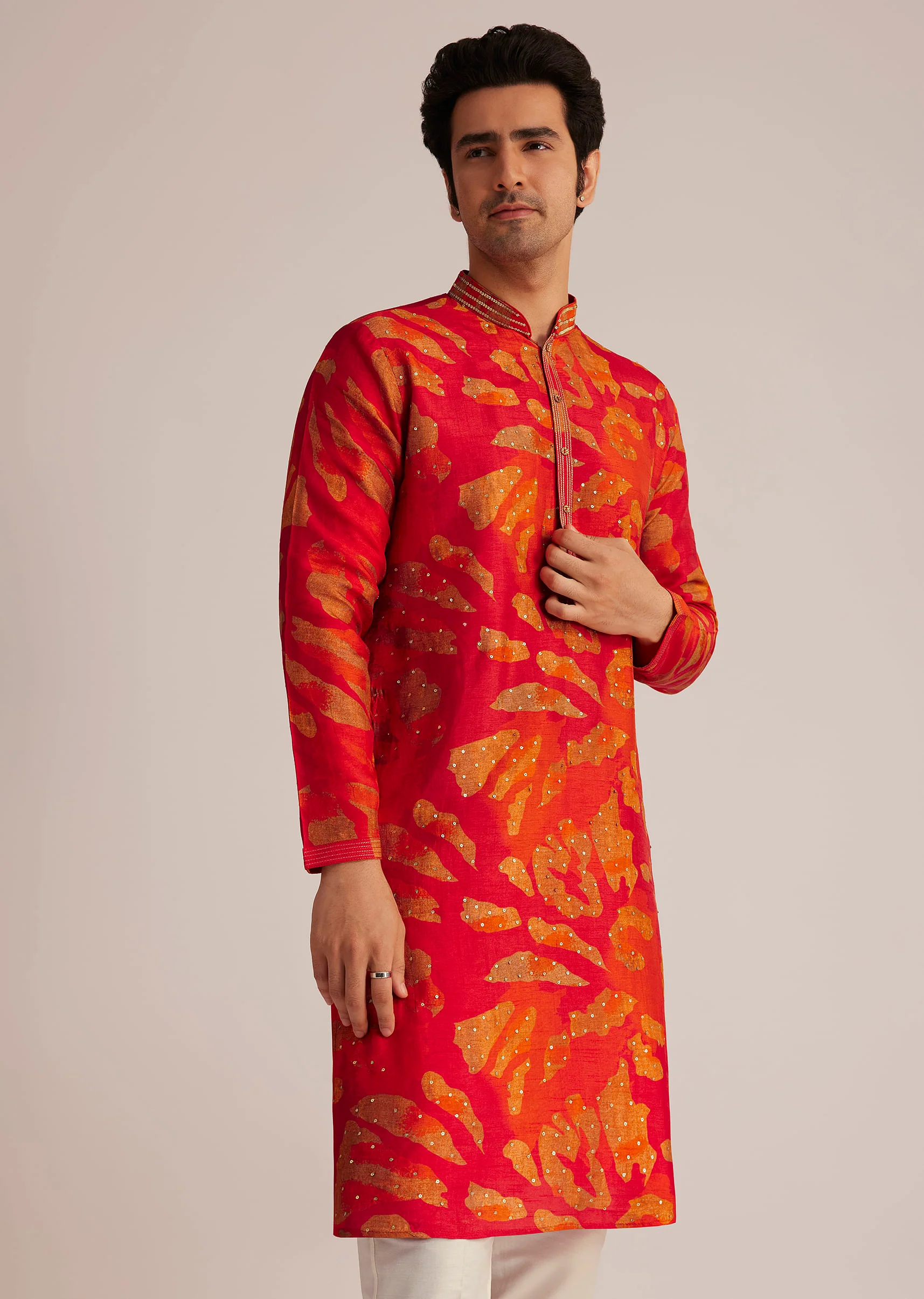 Red Printed Kurta Set - Image 4