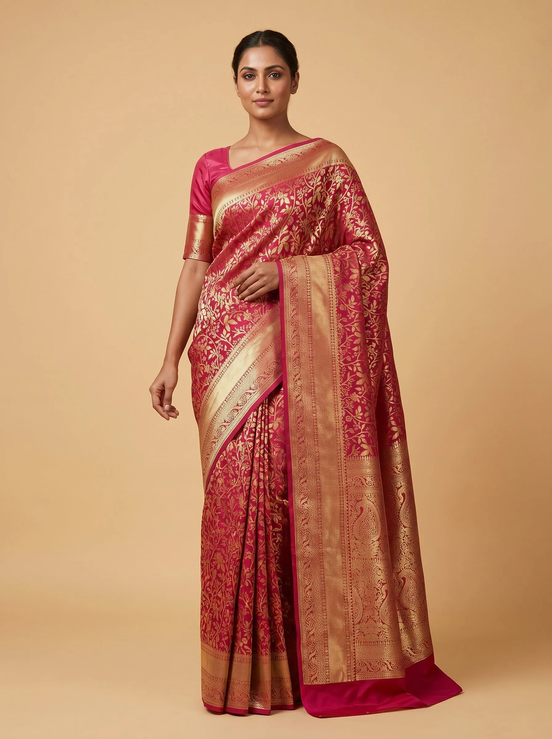 Red Rani Sparkle Handloom Saree