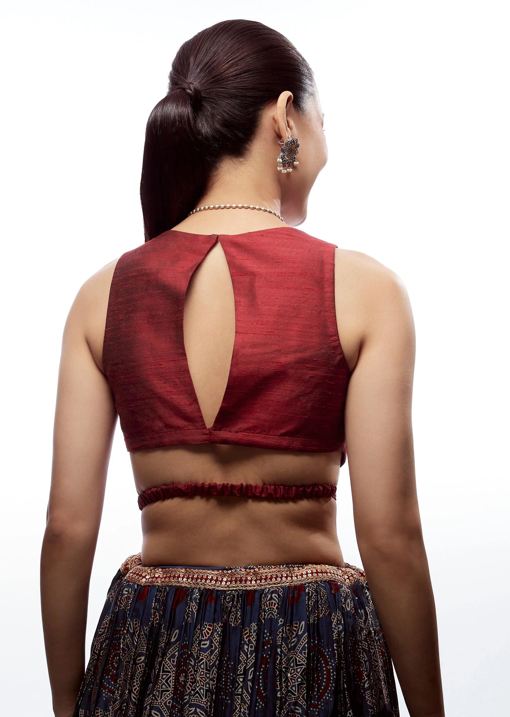 Red Raw Silk Boat Neck Blouse - Image 2