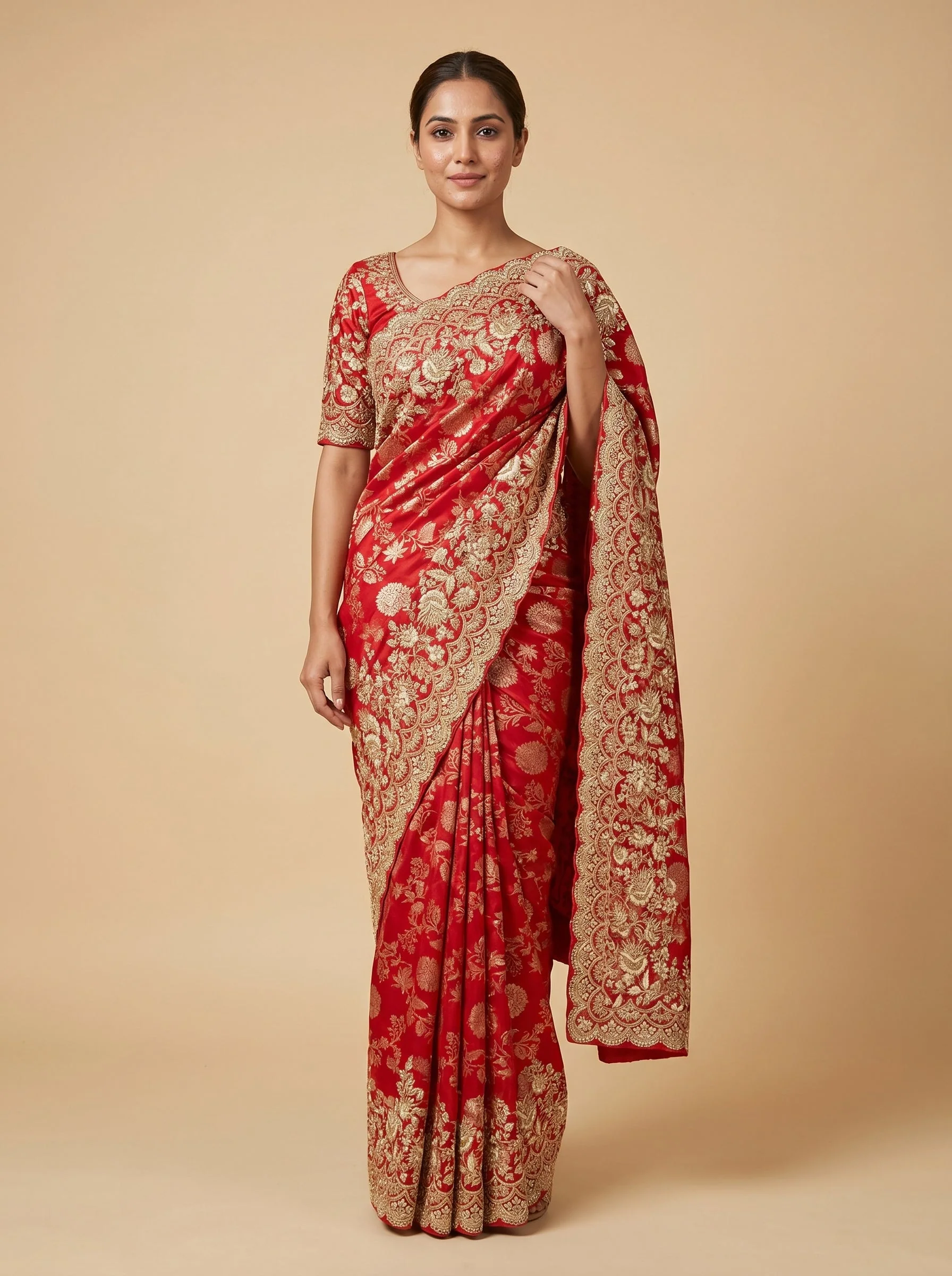 Red Rich Embroidered Saree