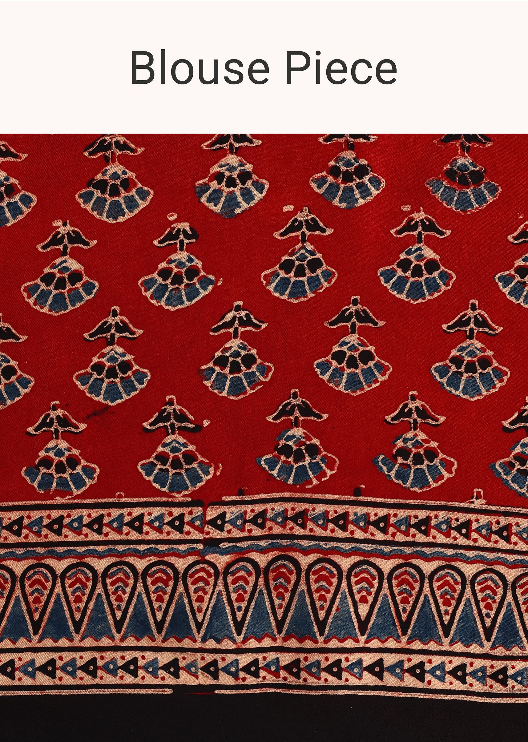 Red Satin Ajrakh Handblock Printed Ready To Wear Saree - Image 10