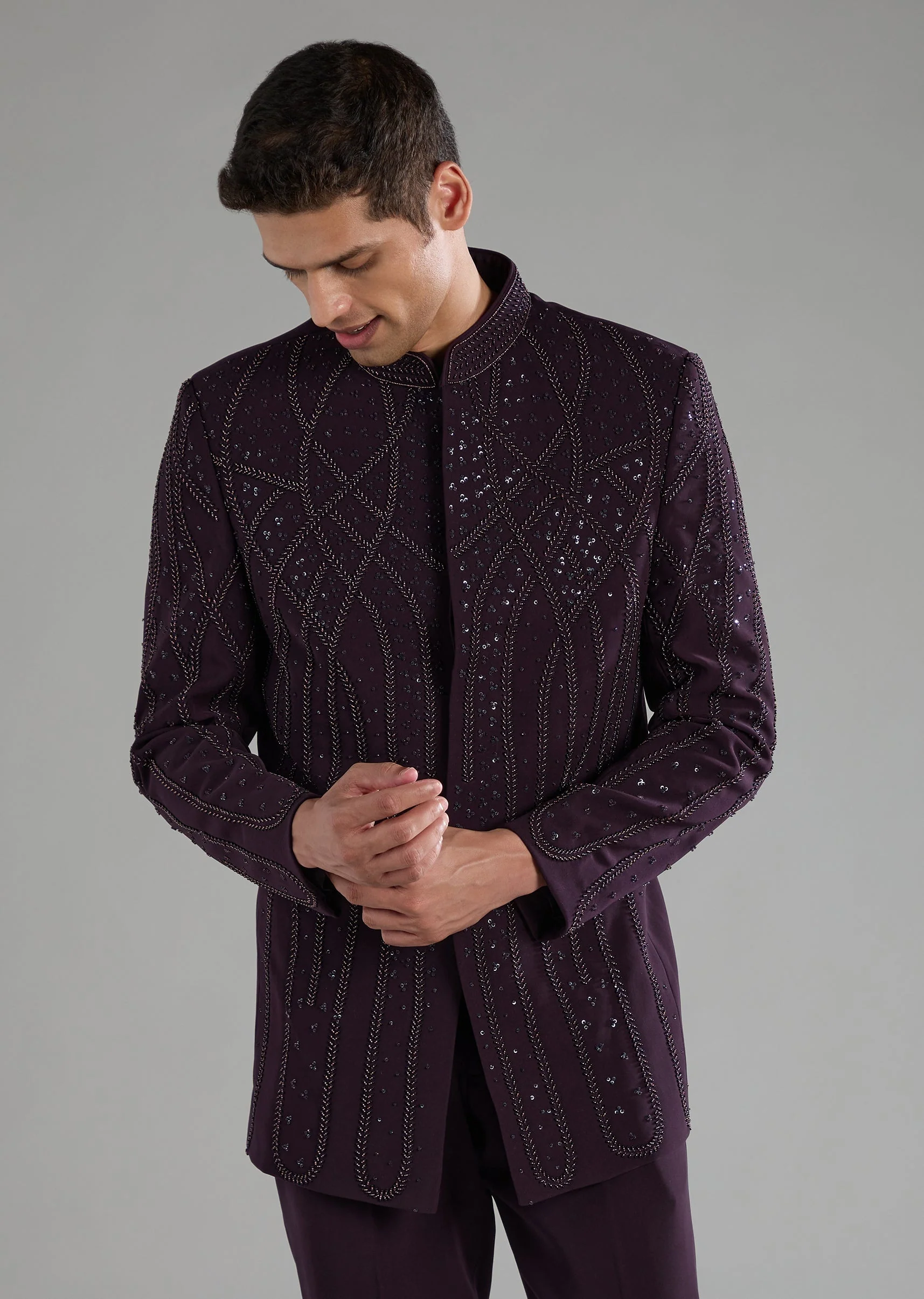 Red Sequin Work Jodhpuri Pant Set