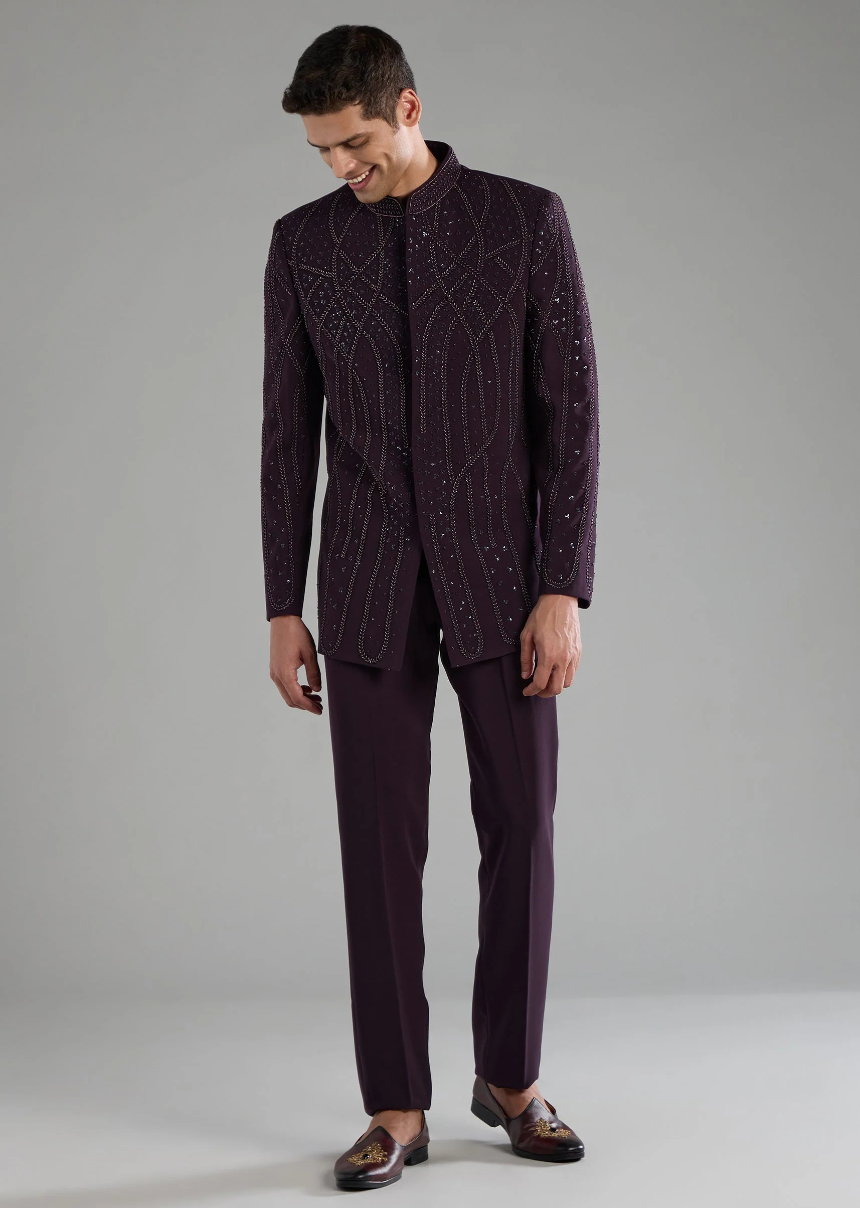 Red Sequin Work Jodhpuri Pant Set - Image 2