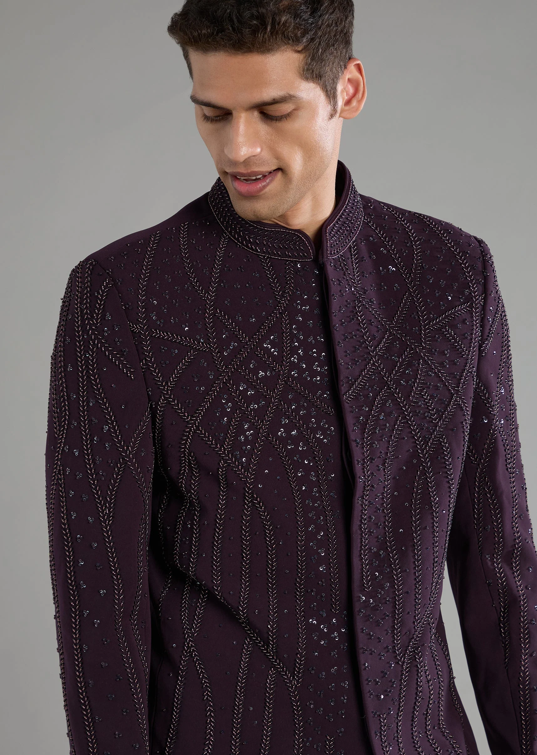 Red Sequin Work Jodhpuri Pant Set - Image 3
