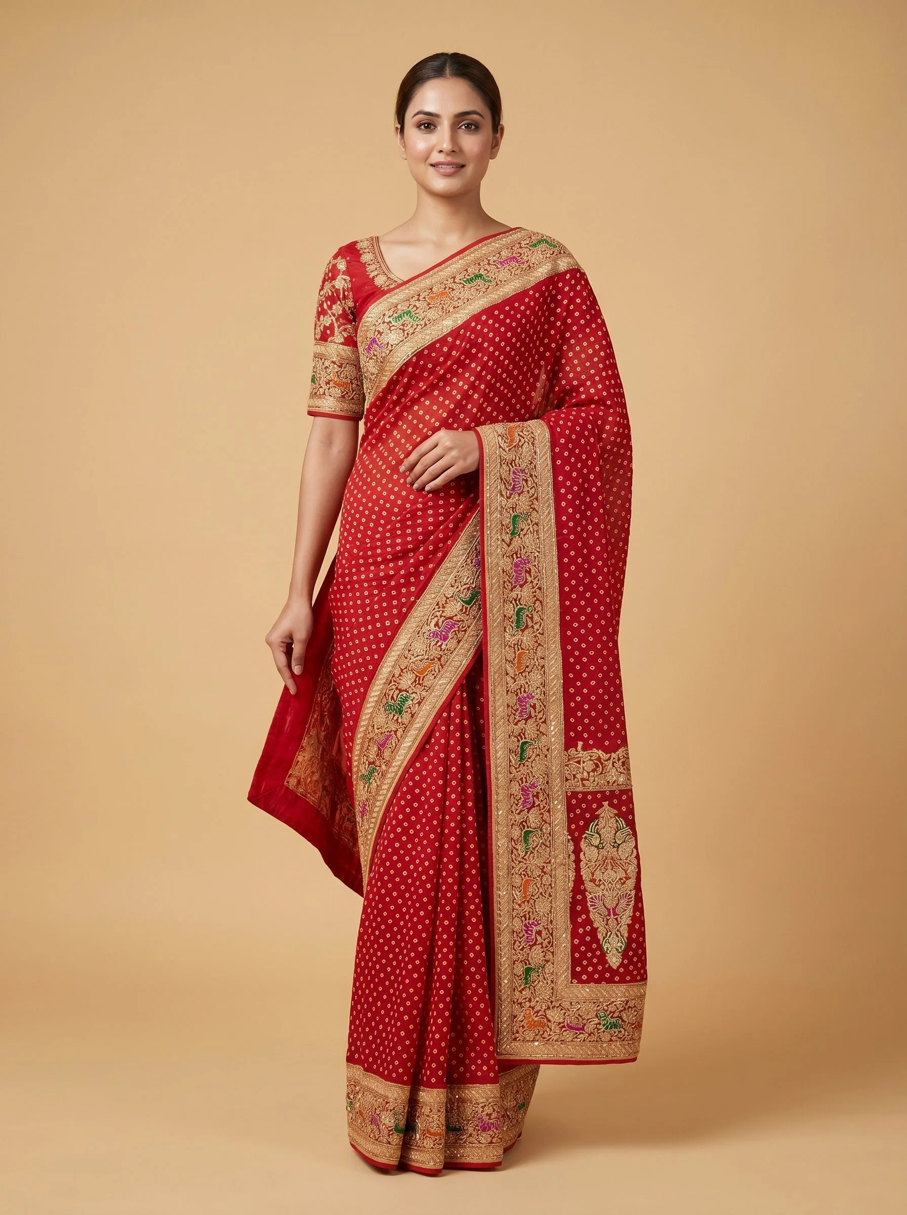 Red Shahi Bandhani Saree