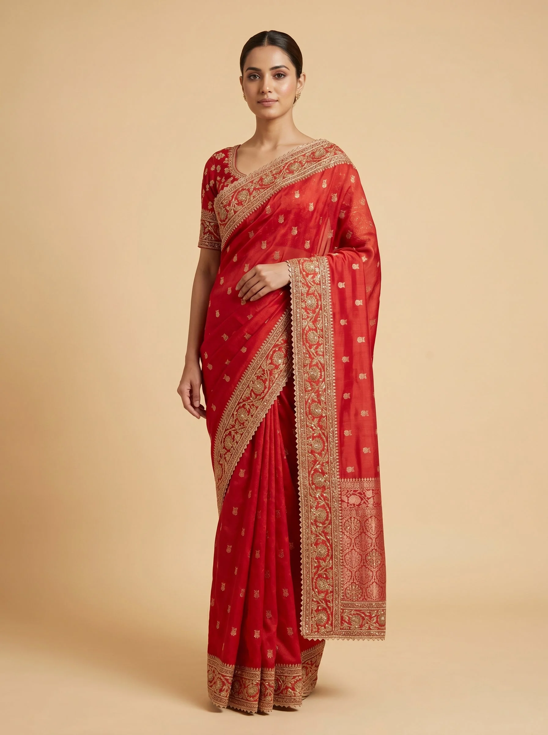 Red Signature Craft Embroidered Saree