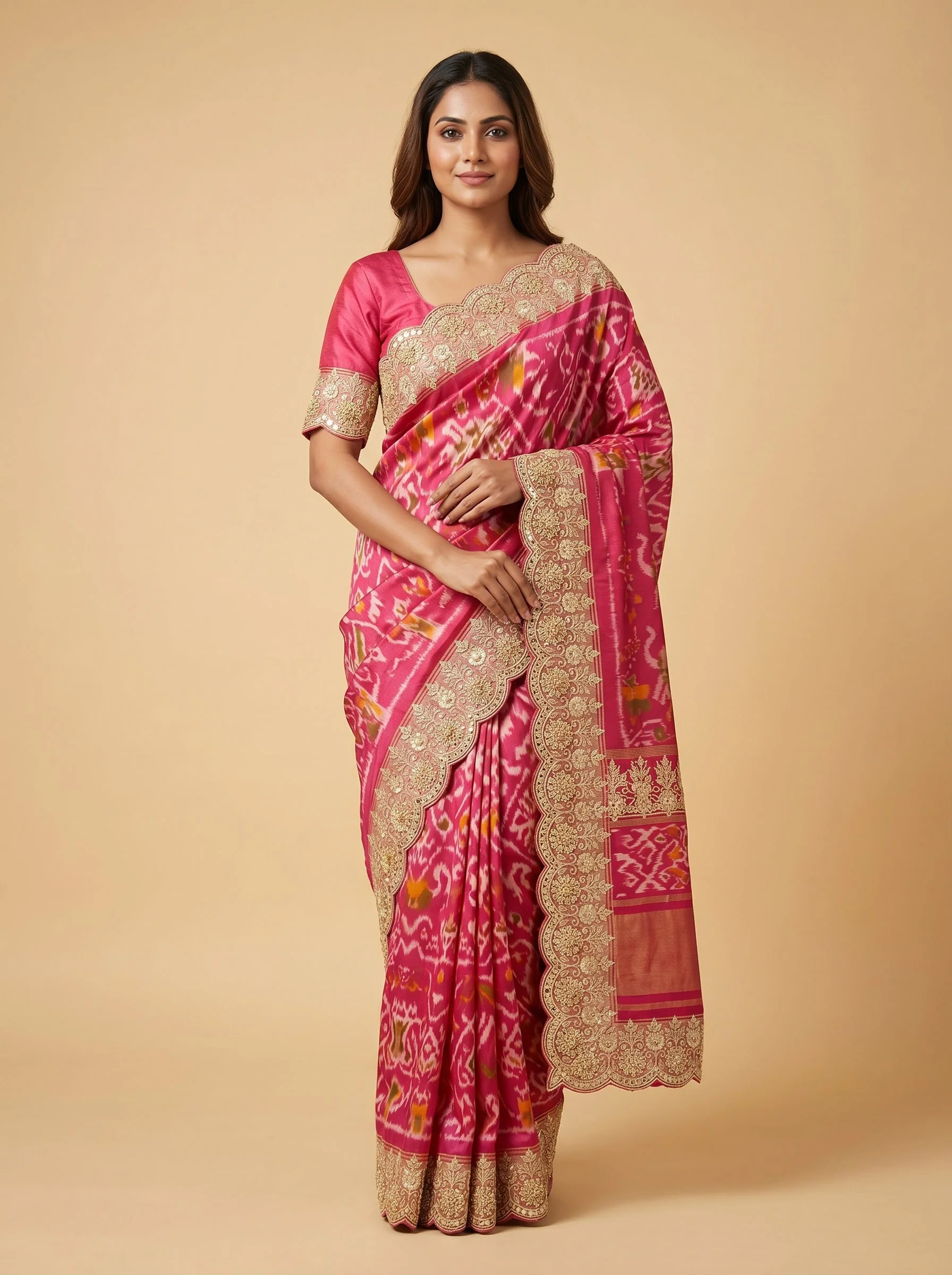 Red Signature Detail Embroidered Saree