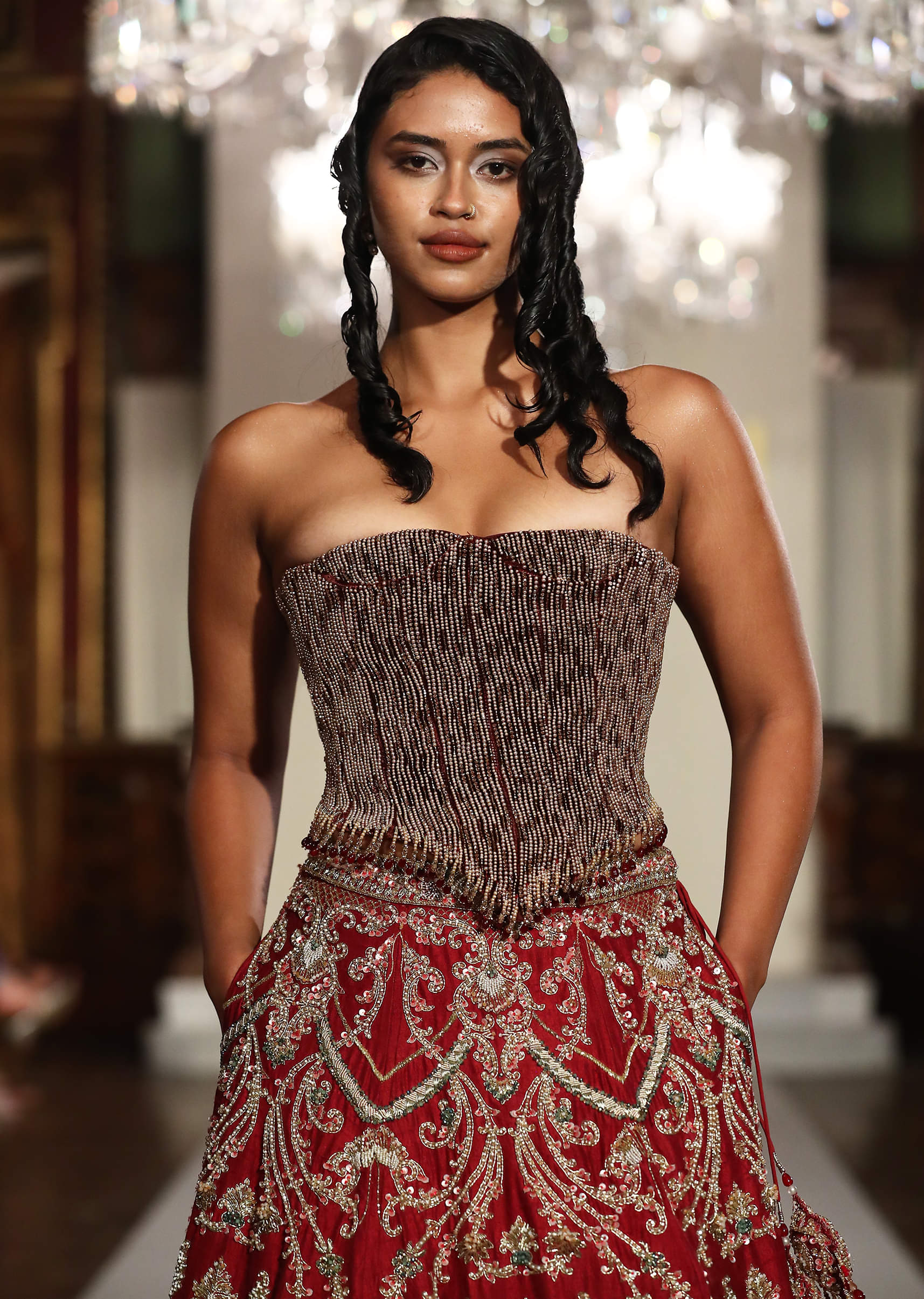 Red Silk Bridal Lehenga With Zardosi And Sequins Hand Work - Image 2