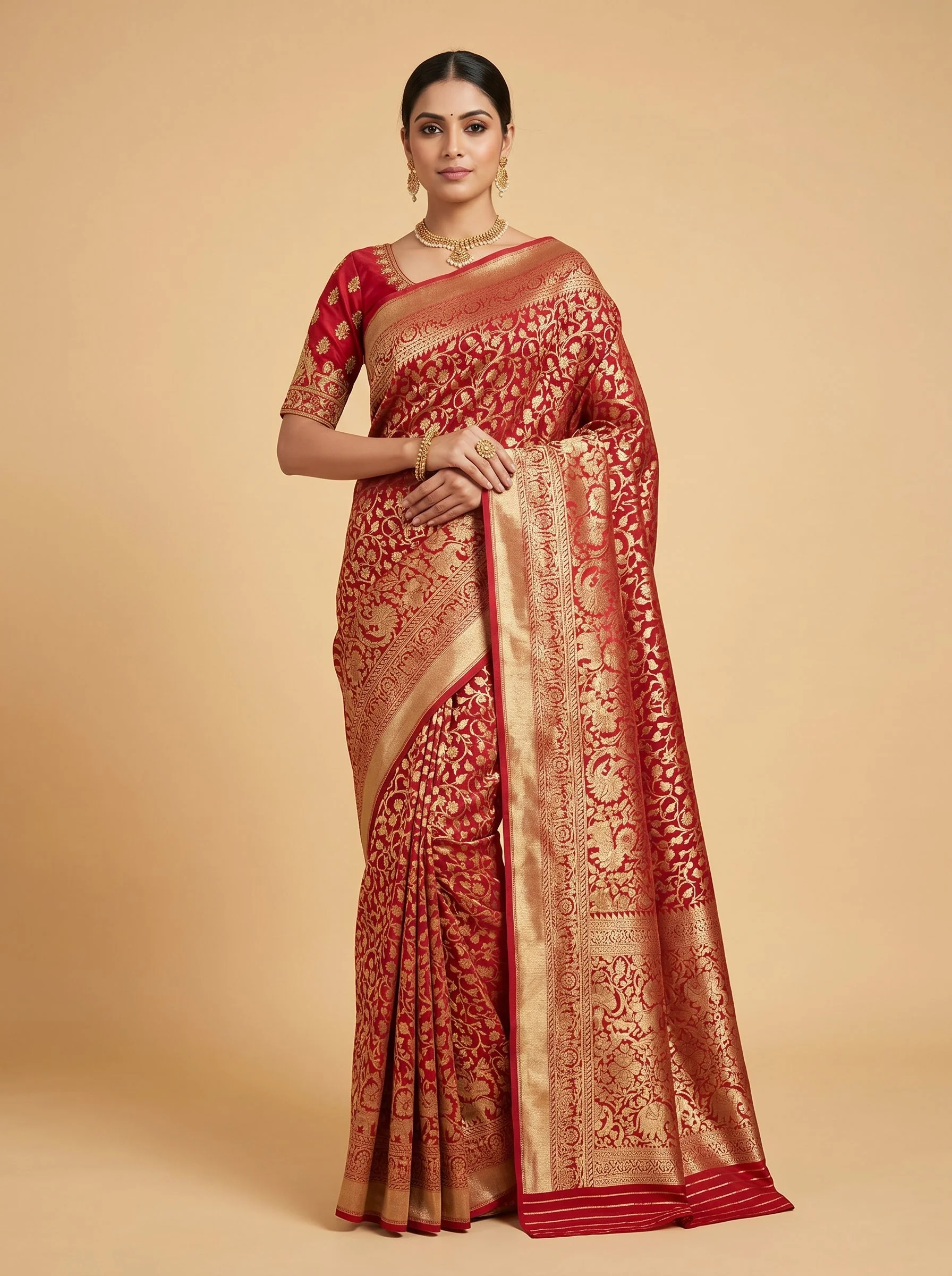 Red Strong Tone Handloom Saree