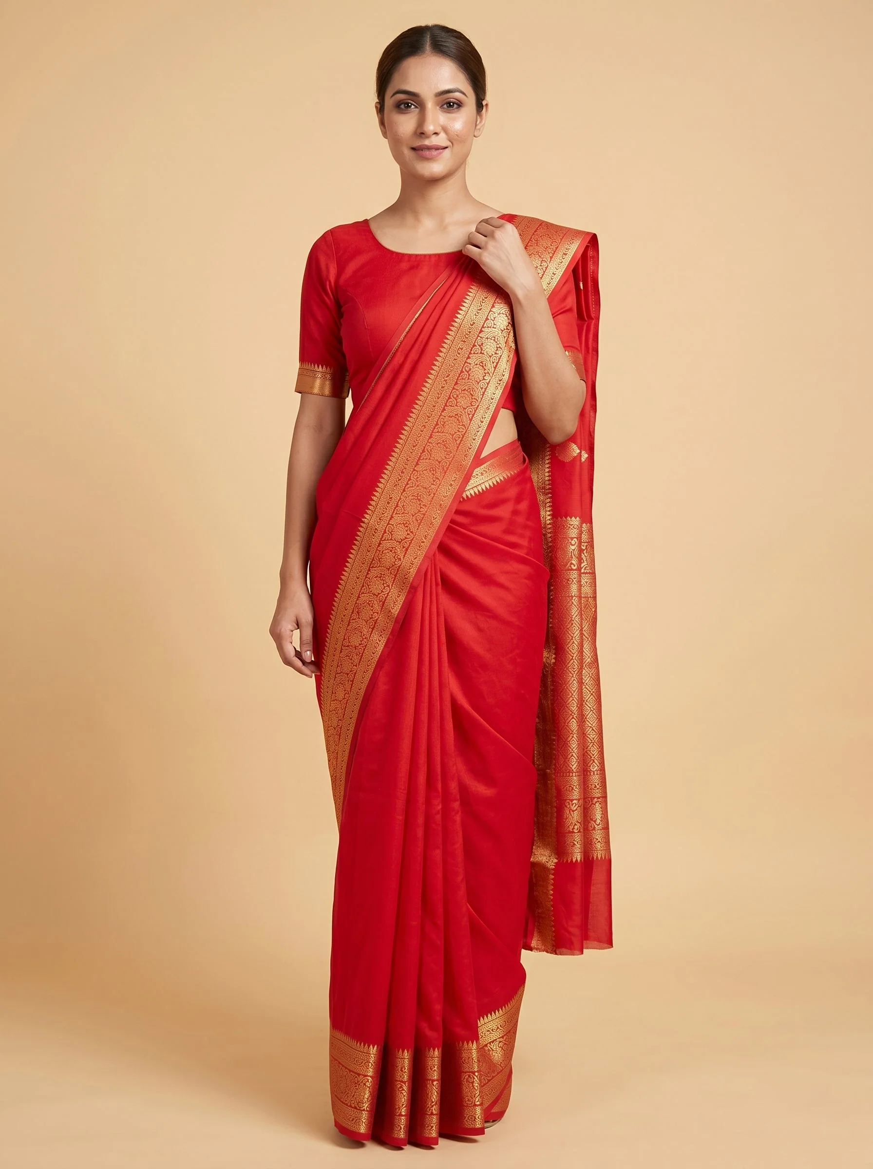 Red Timeless Silhouette Handloom Saree