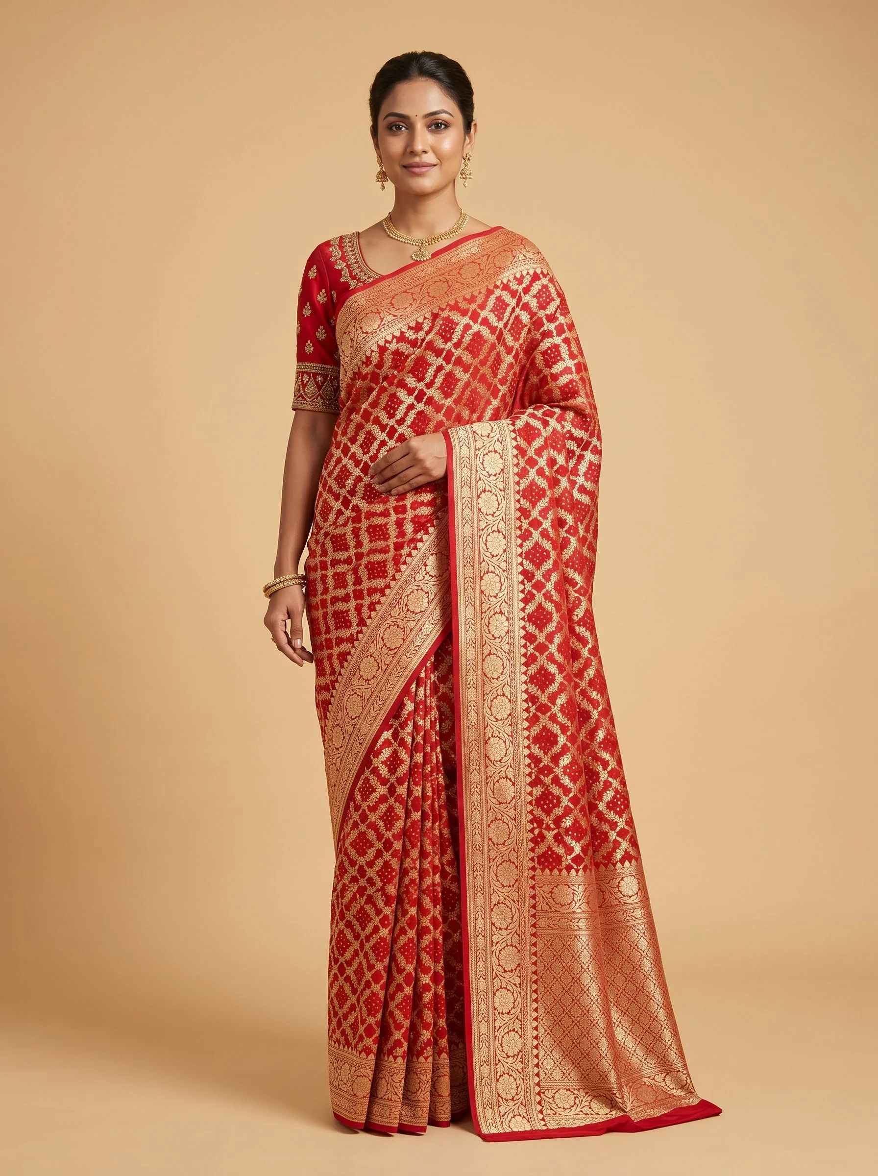Red Vintage Tie-Dye Bandhani Saree