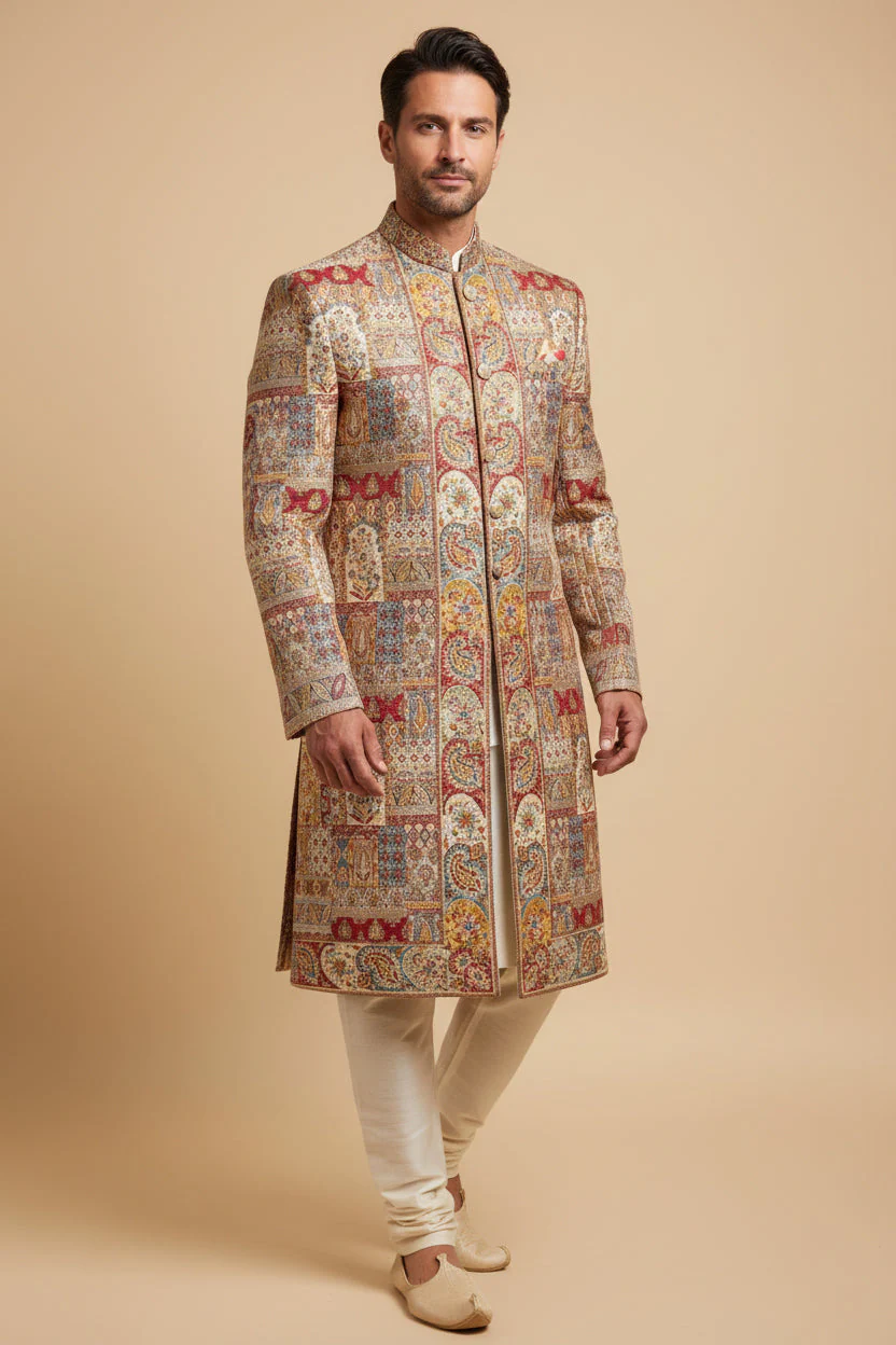 Red Wedding Sherwani - Image 2