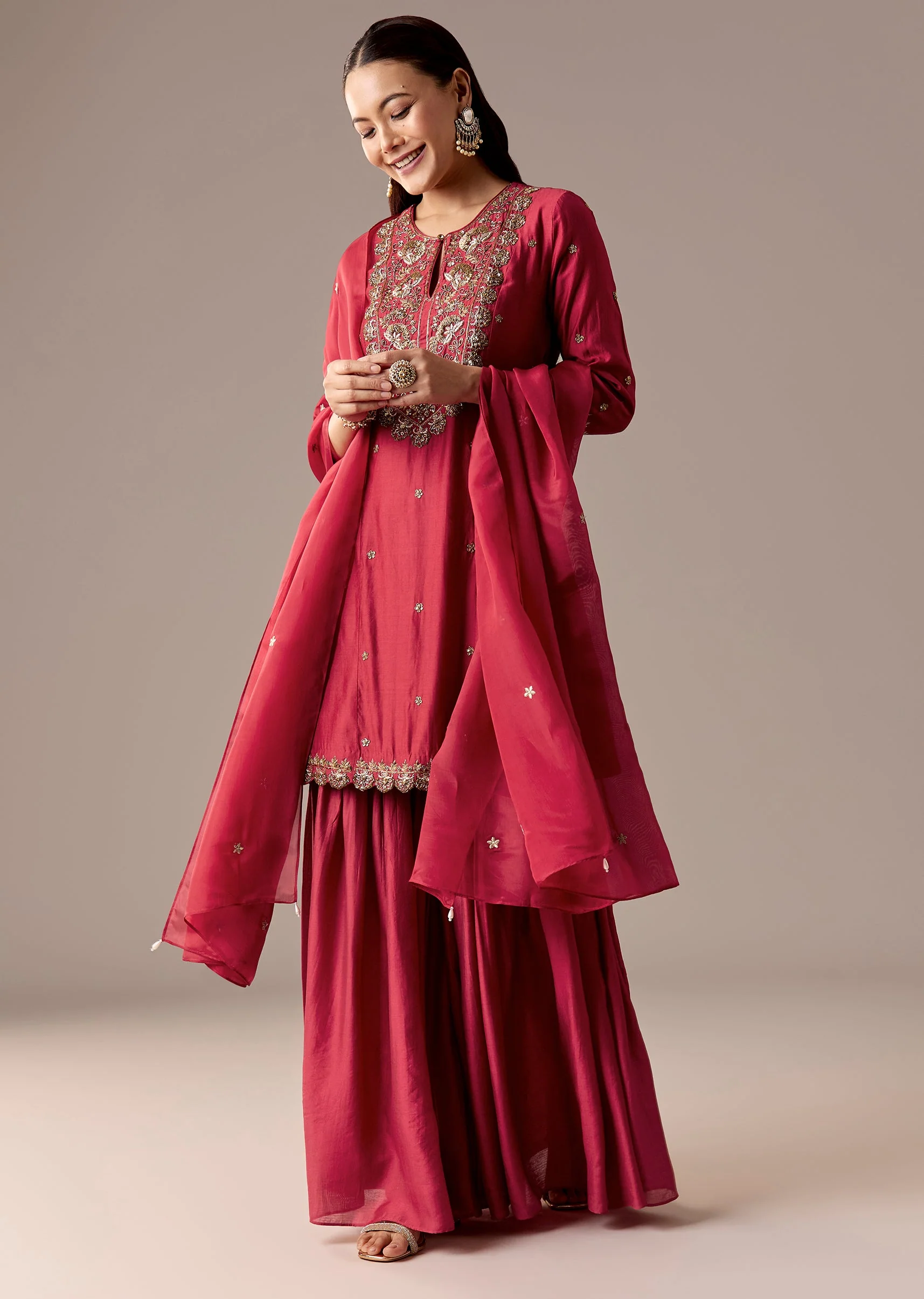 Red Zardosi Pakistani Style Sharara Set - Image 3