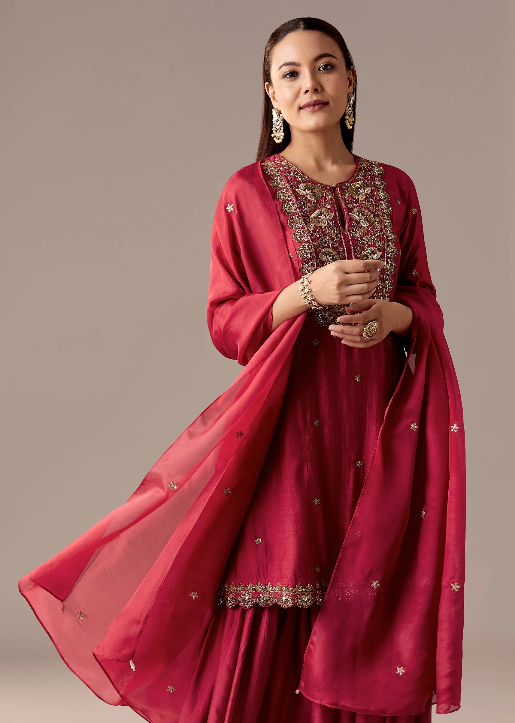 Red Zardosi Pakistani Style Sharara Set - Image 4