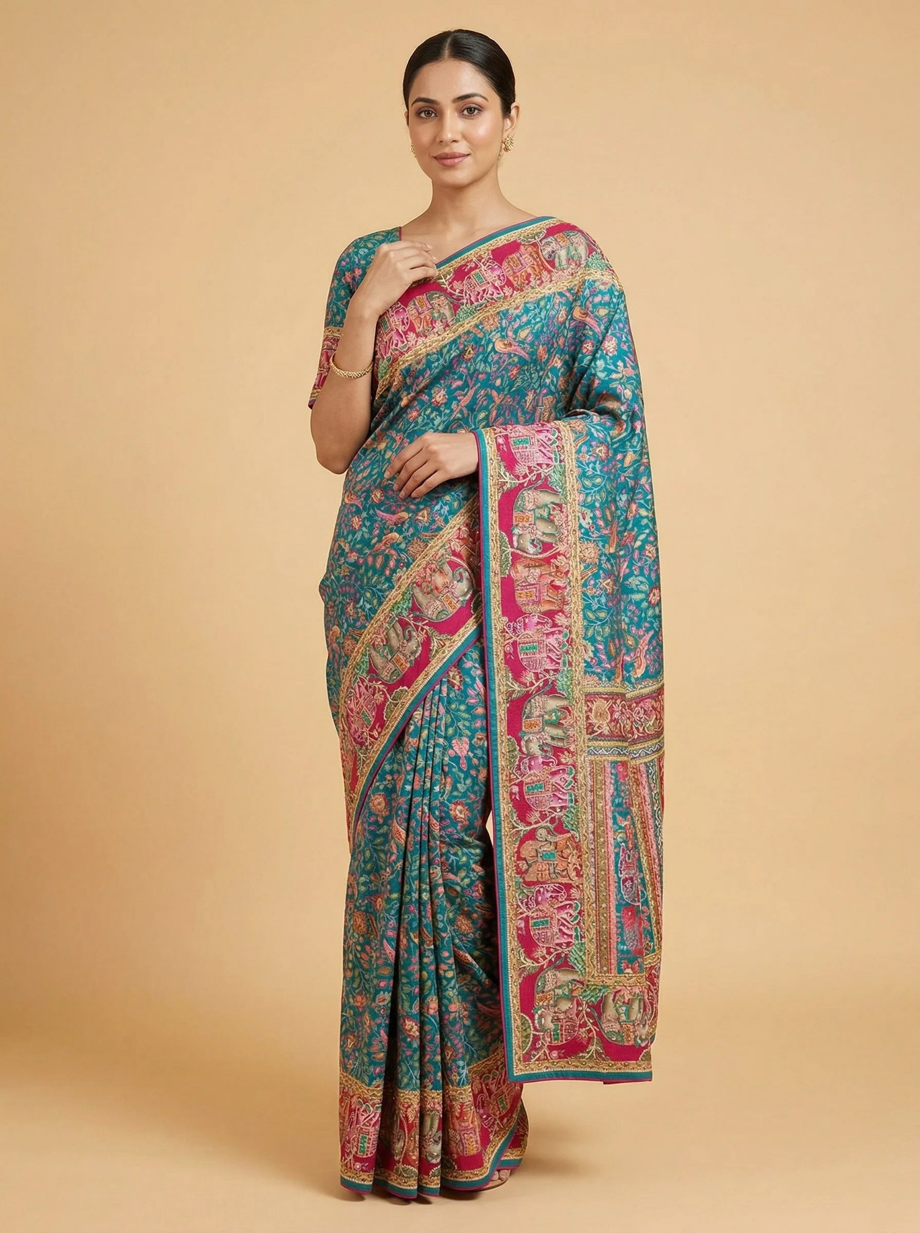 Regal Rani Blue Embroidered Saree