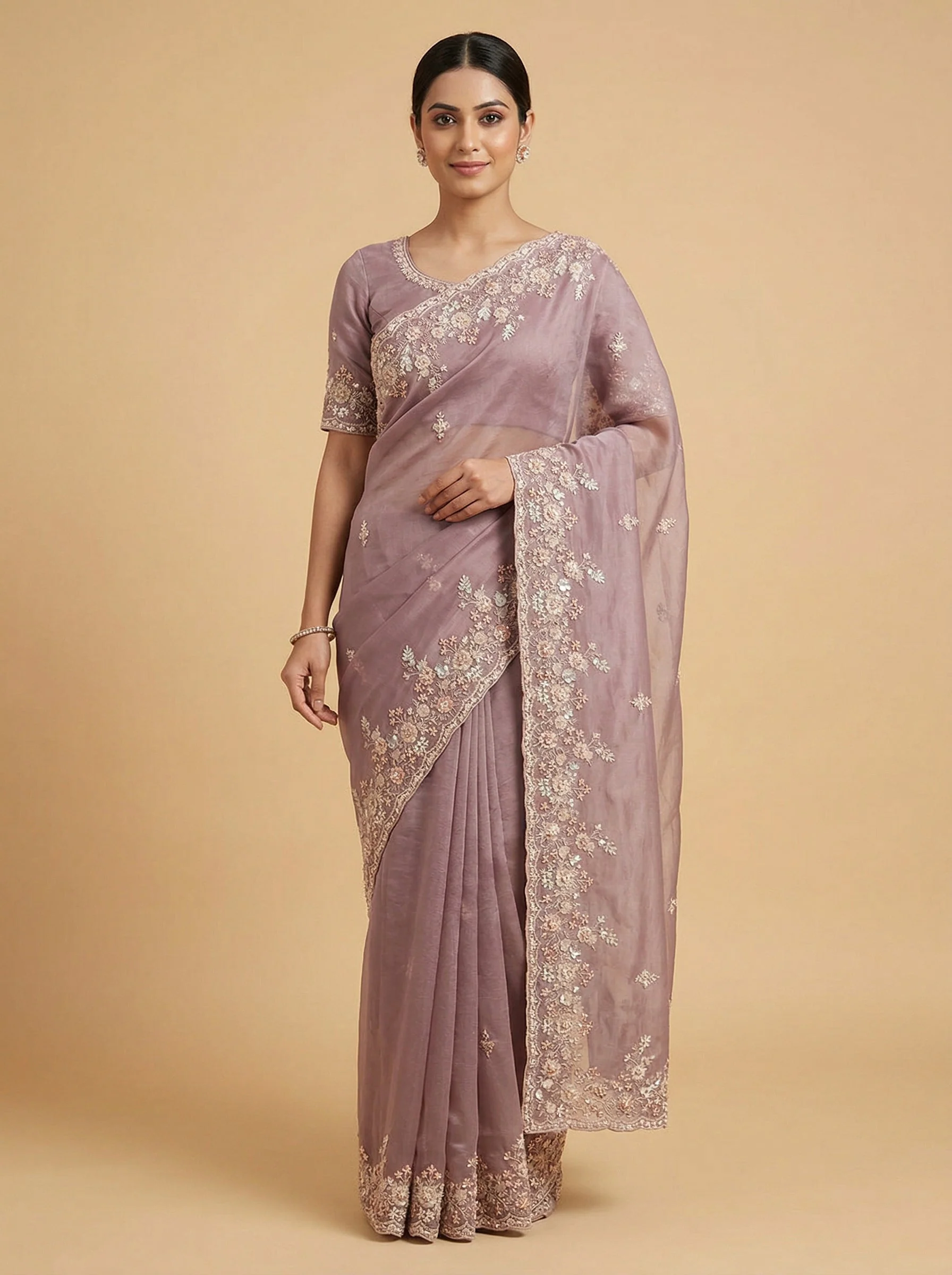 Regal Violet Purple Embroidered Saree