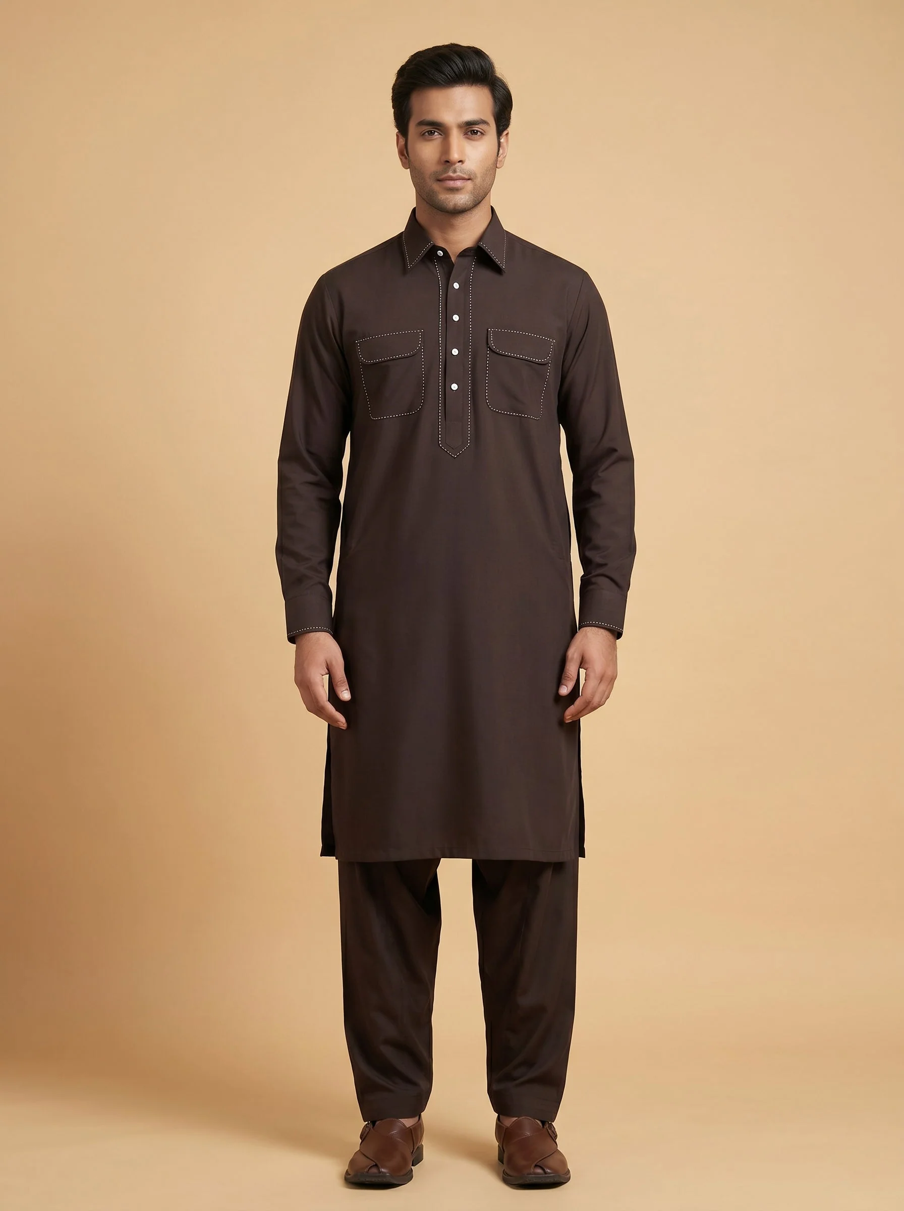 Rich Brown Straight Kurta Set