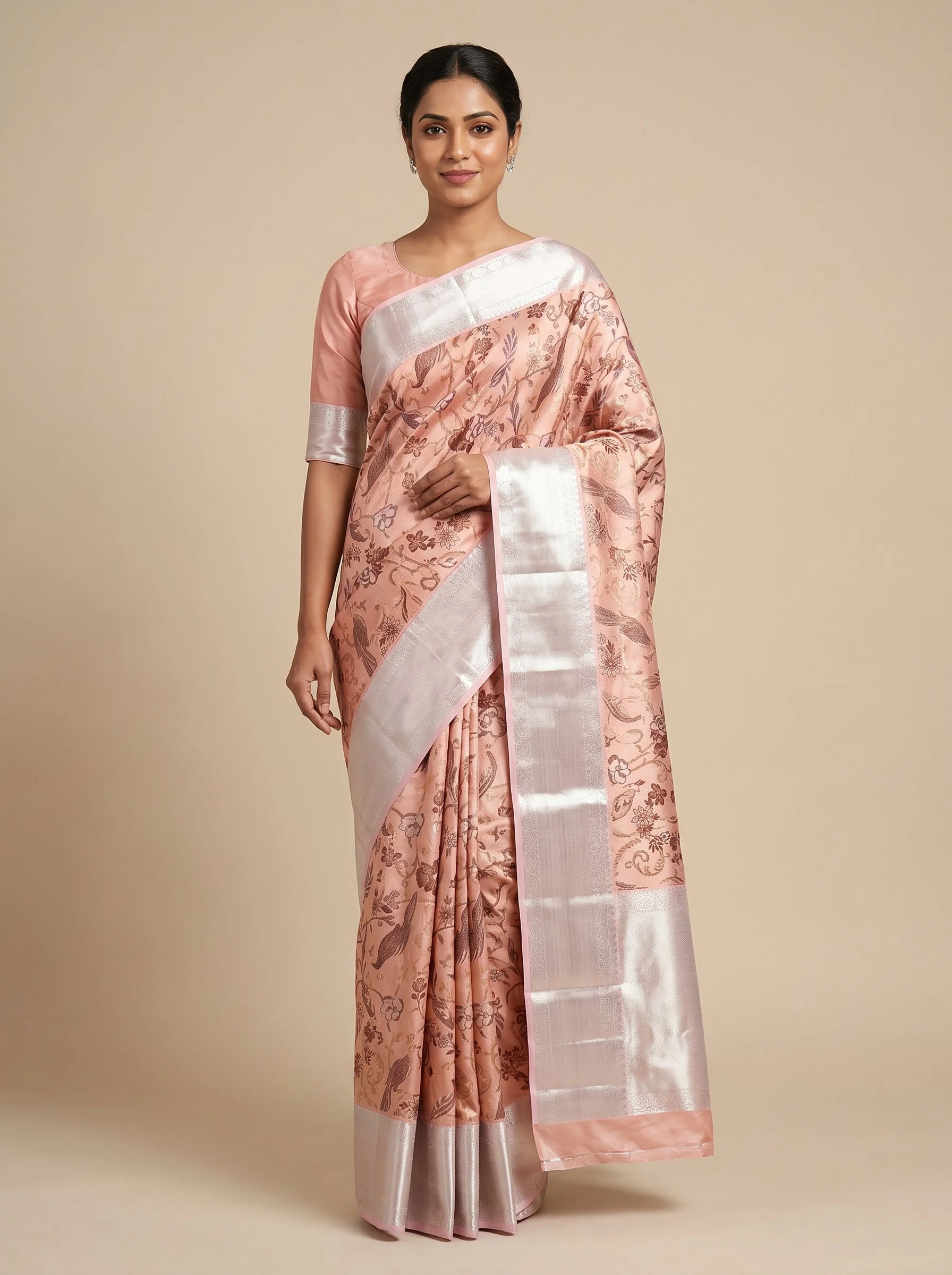 Rose Gold Lavender Dual Tone Handloom Saree