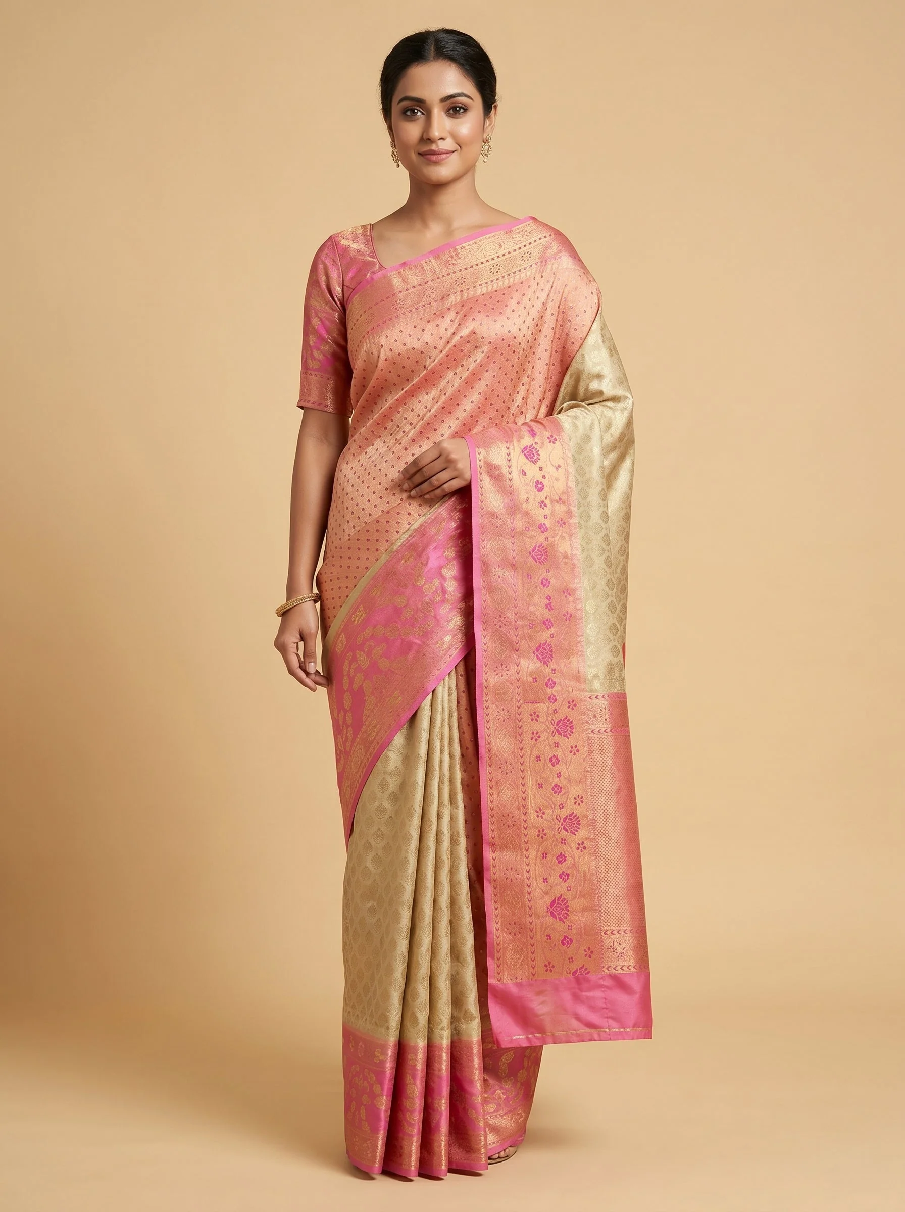 Rose Pink Gold Luxe Handloom Saree