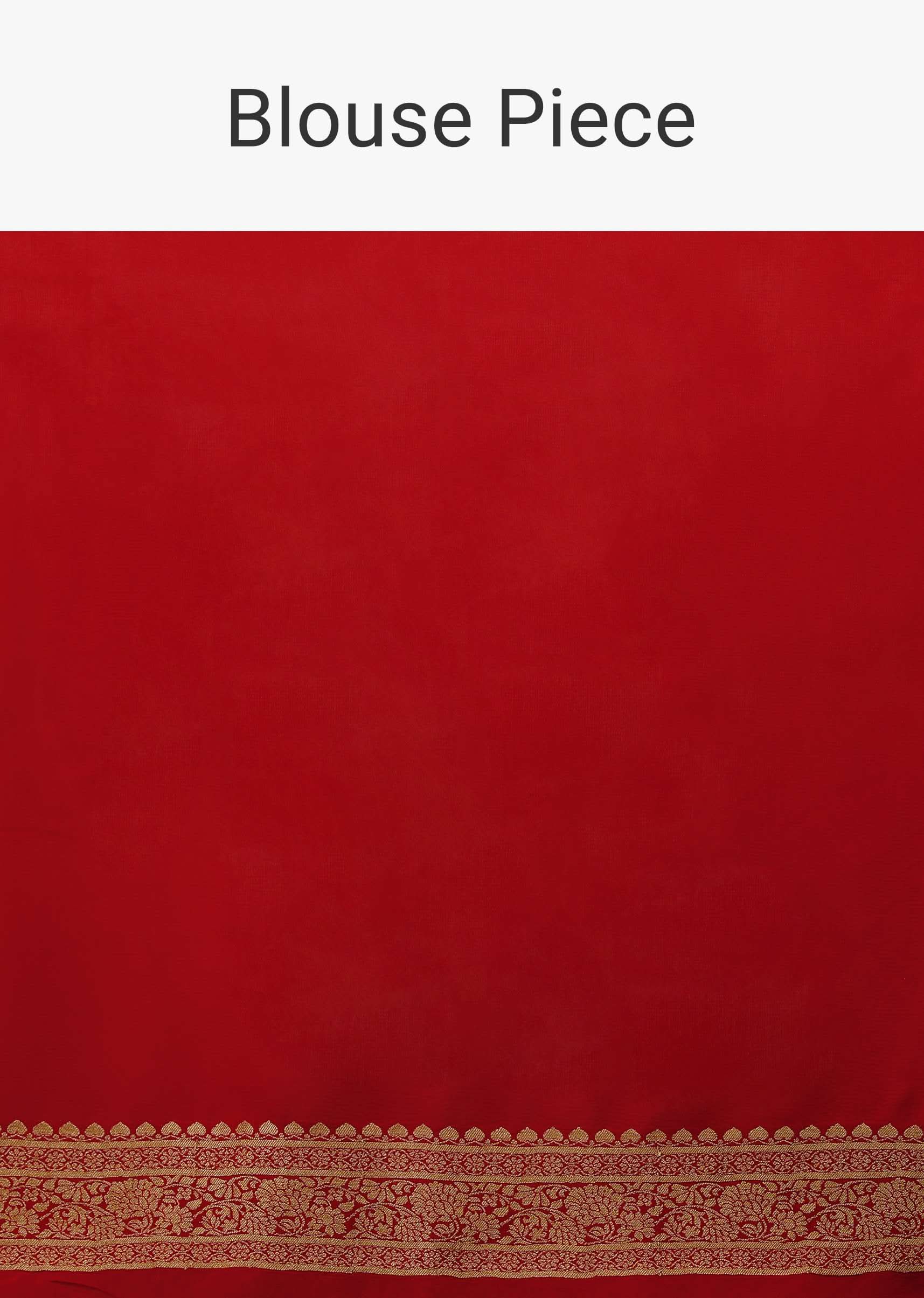 Rose Red Georgette Saree With Brocade Woven Diagonal Stripes And Floral Border - Image 7