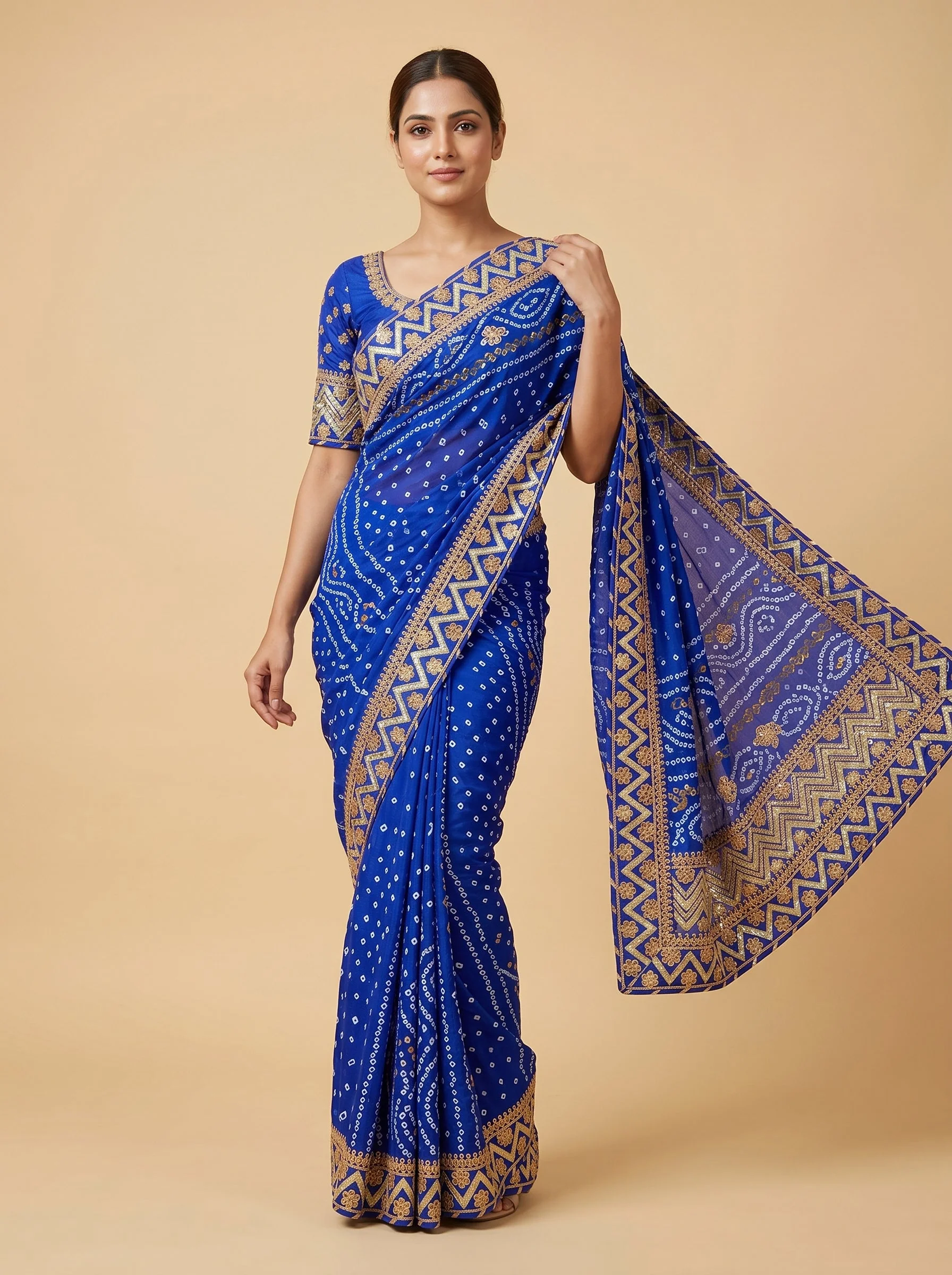 Royal Blue Bandhej Saree