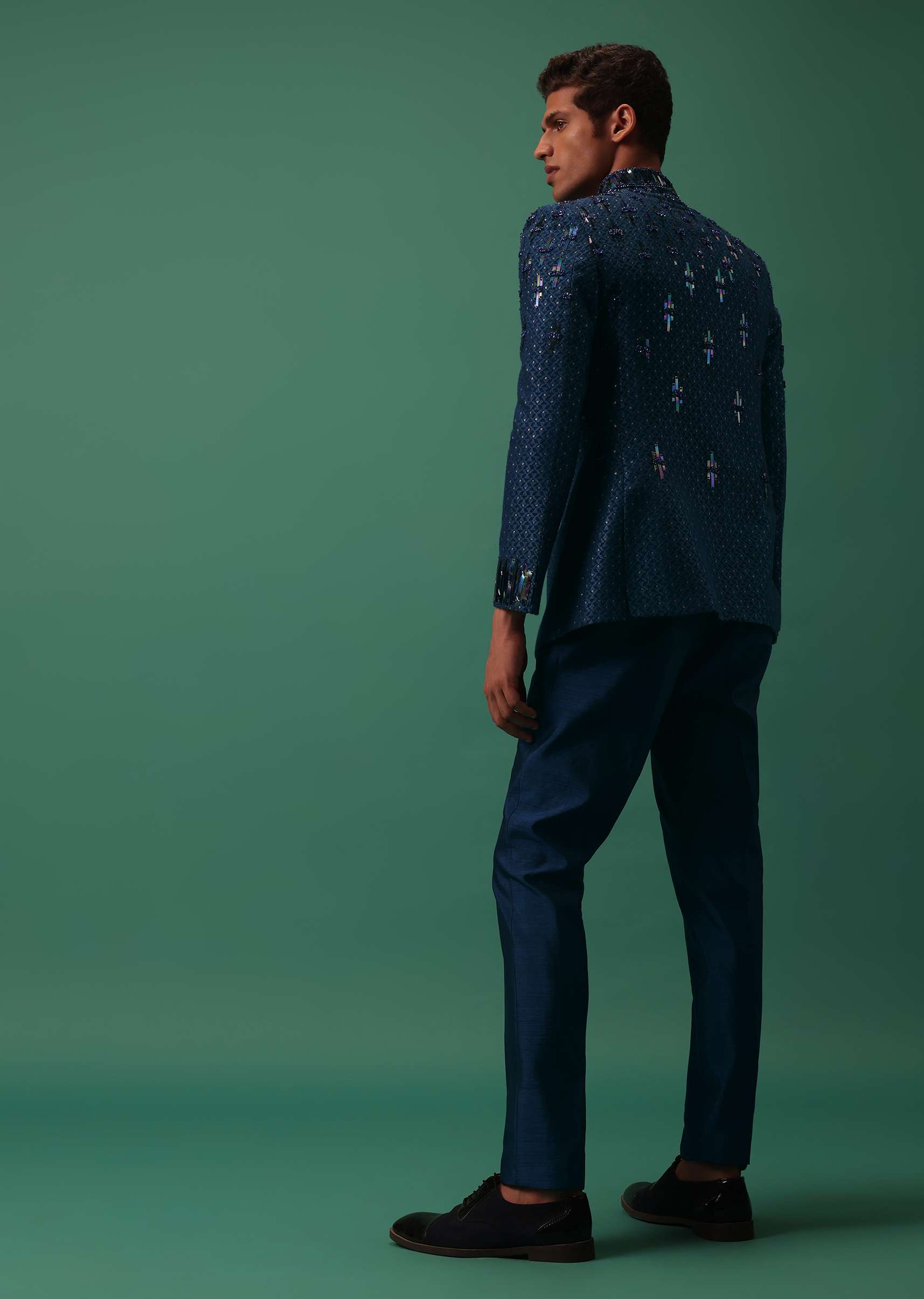Royal Blue Bandhgala Jacket Set With Hand Embroidery - Image 2