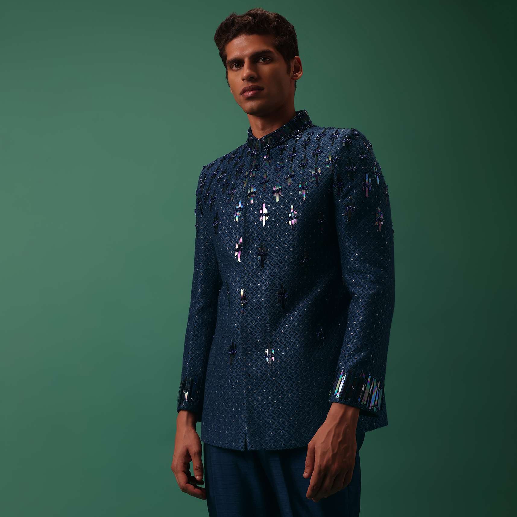 Royal Blue Bandhgala Jacket Set With Hand Embroidery - Image 5