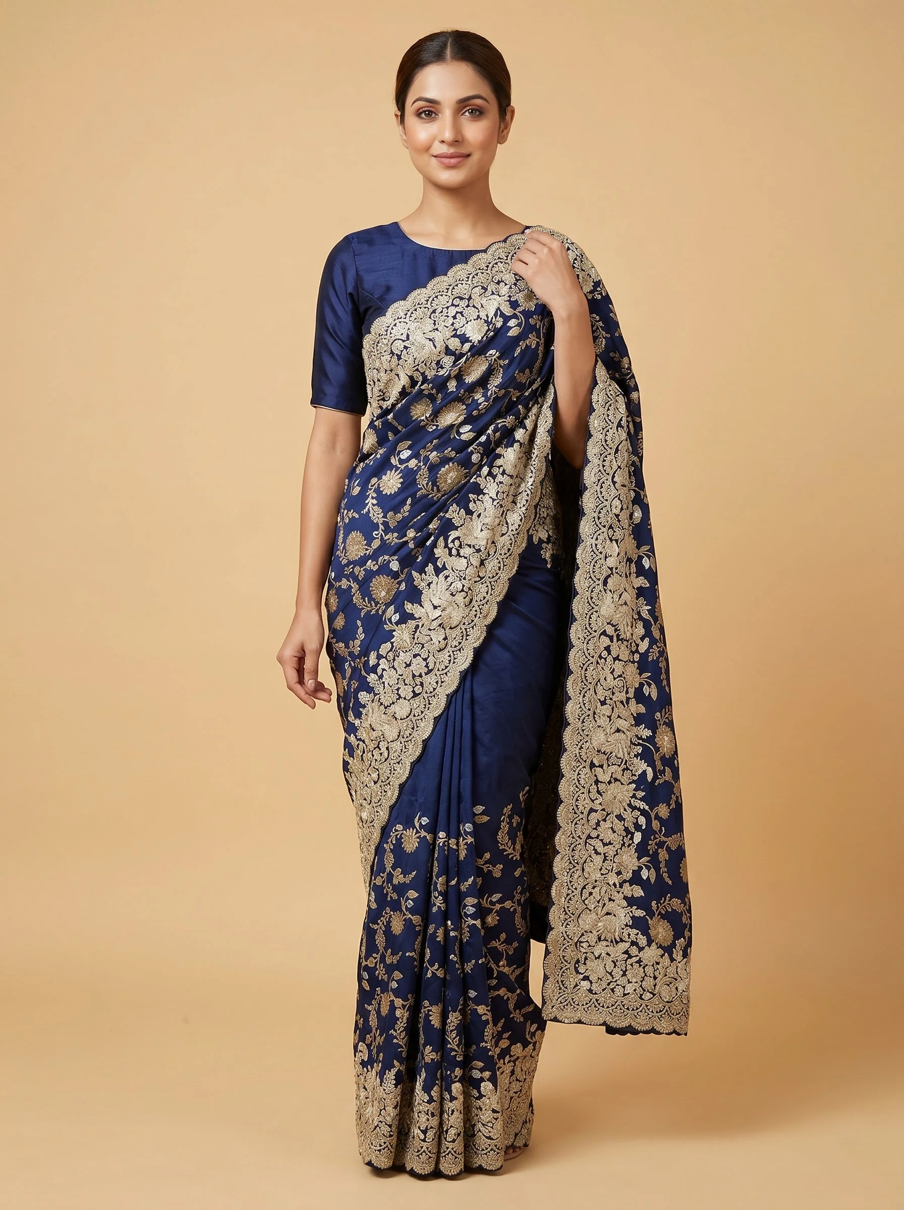 Royal Blue Embroidered Saree