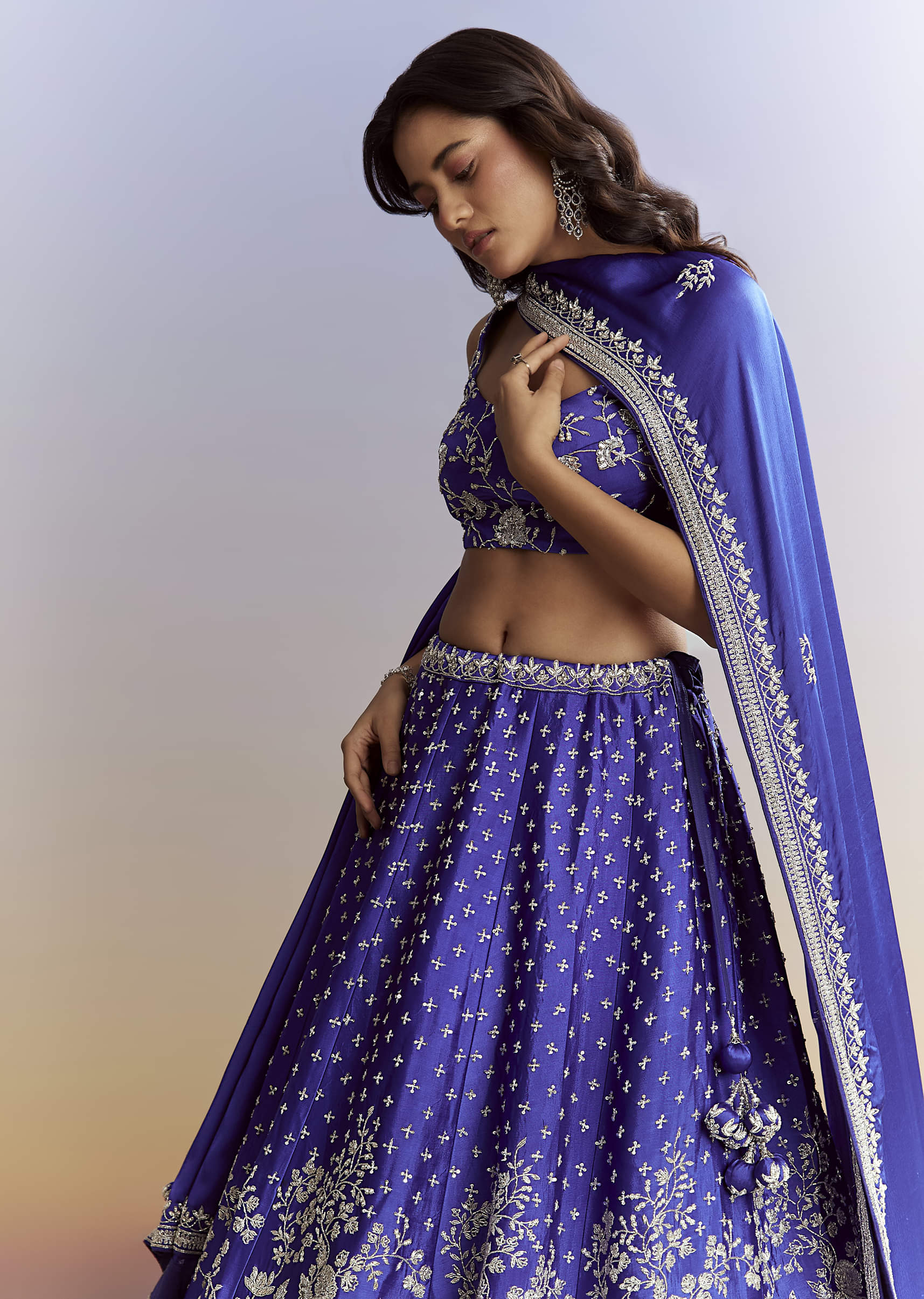 Royal Blue Satin Bridesmaid Lehenga With Heavy Embroidery - Image 4
