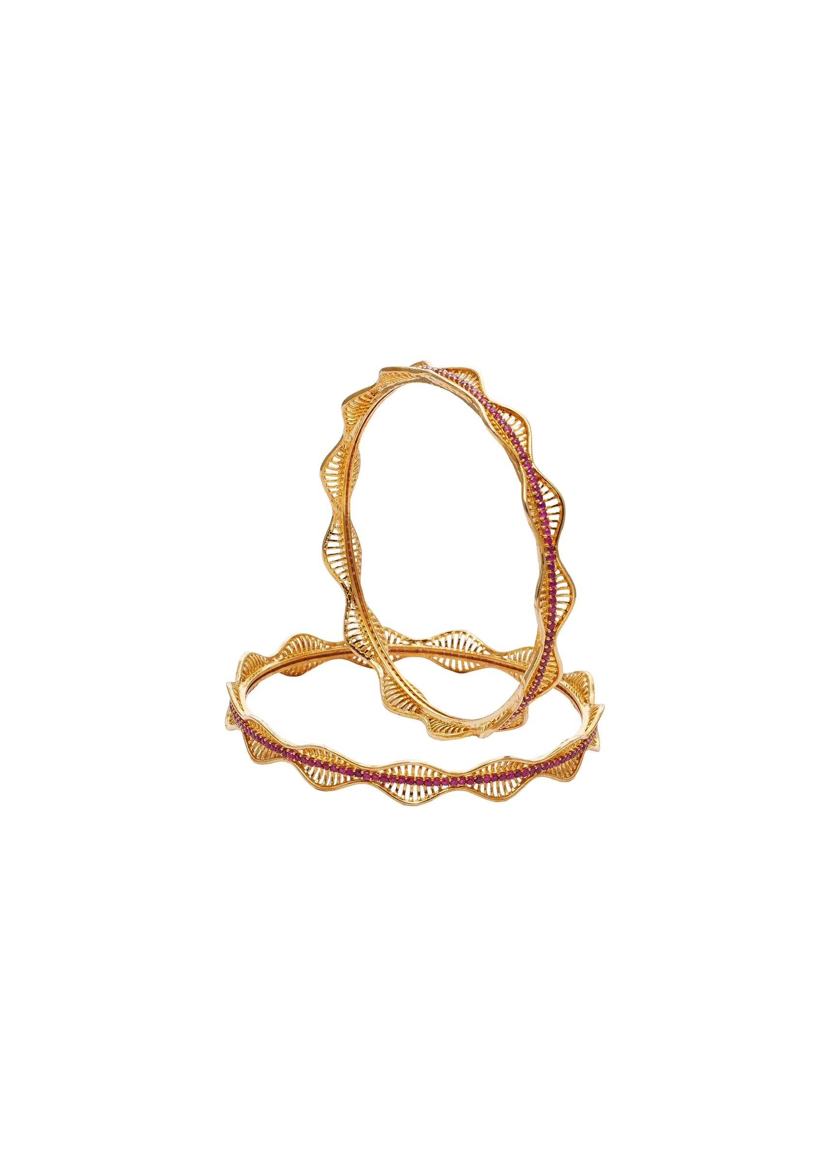 Ruby Accent Twisted Bangle Set