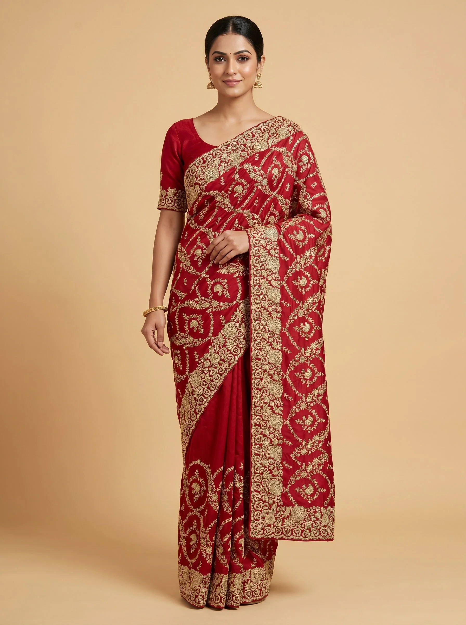 Ruby Brocade Red Embroidered Saree