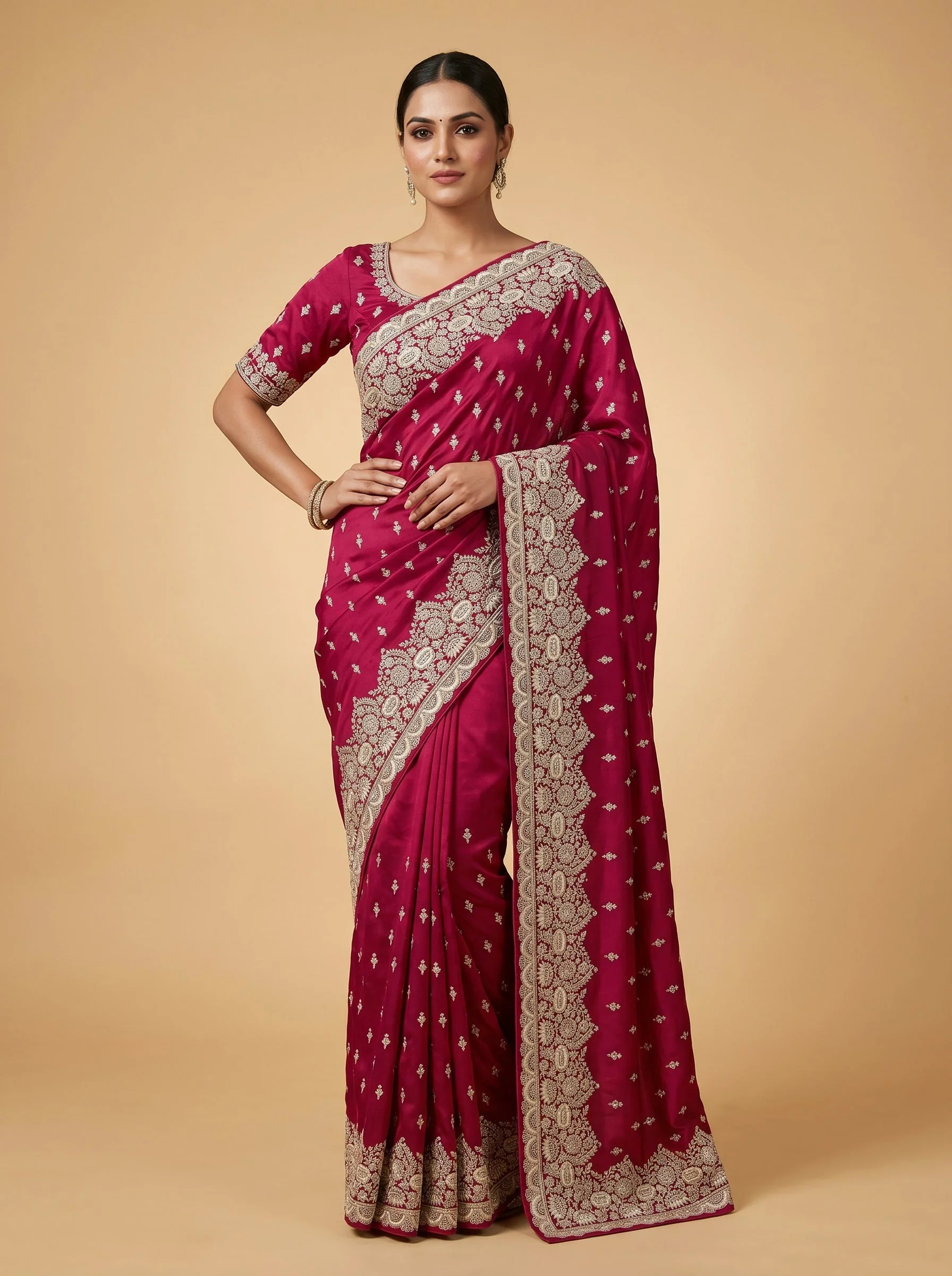 Ruby Festive Zari Embroidered Saree